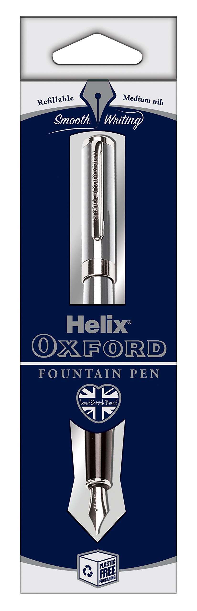 Helix Oxford Premium Fountain Pen - Stainless Steel Barrel | Flexible Iridium Nib | Blue Ink 1