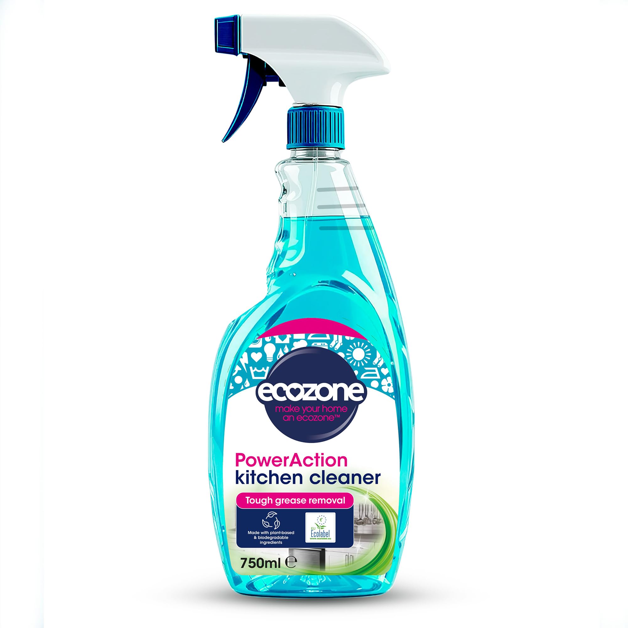 Ecozone PowerAction Kitchen Cleaner - Powerful Degreaser, 750ml | Plant-Based Formula | EU Ecolabel Certified 1