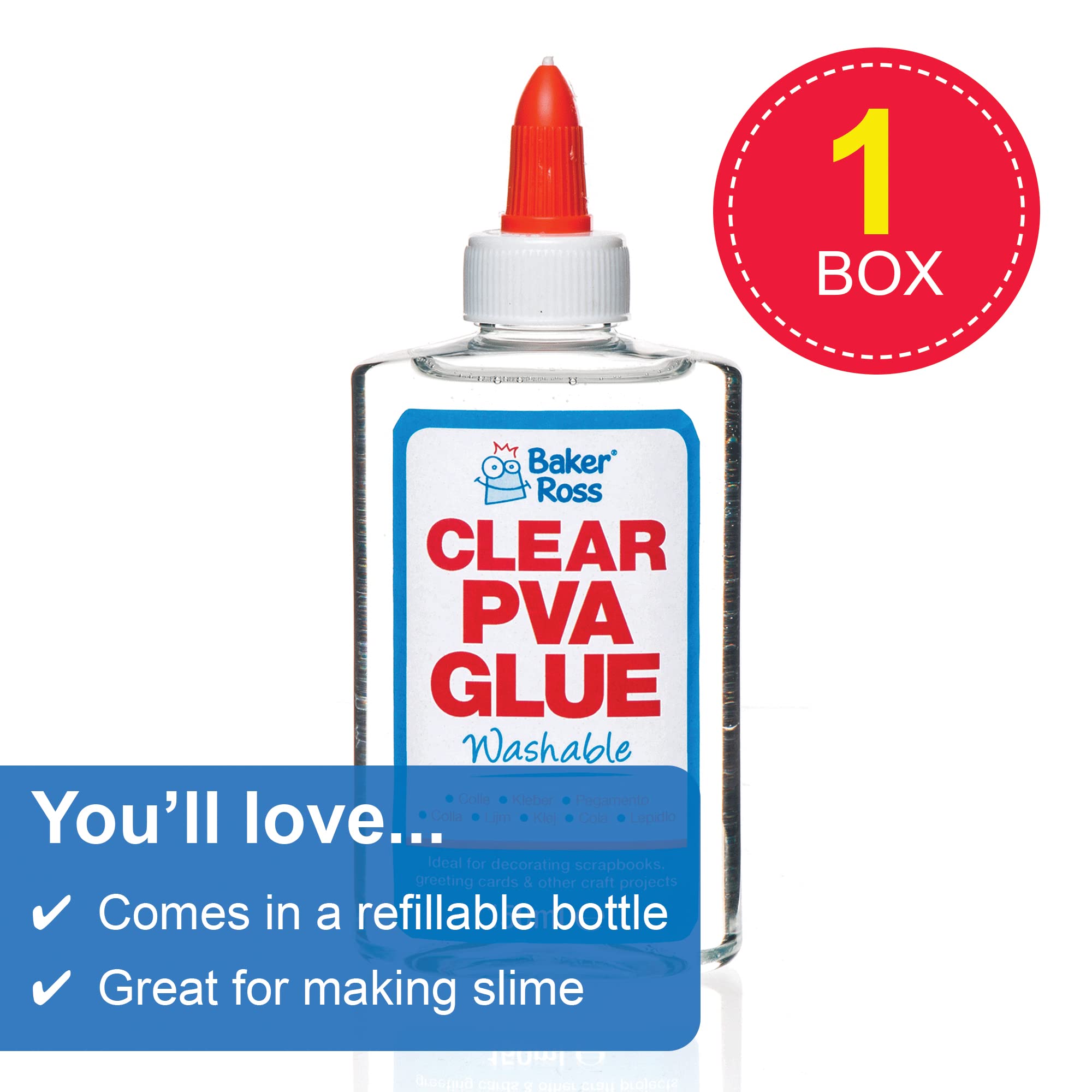 Baker Ross AR533 Clear PVA Glue - 150 ml Washable Liquid Glue for Crafts and Slime 2