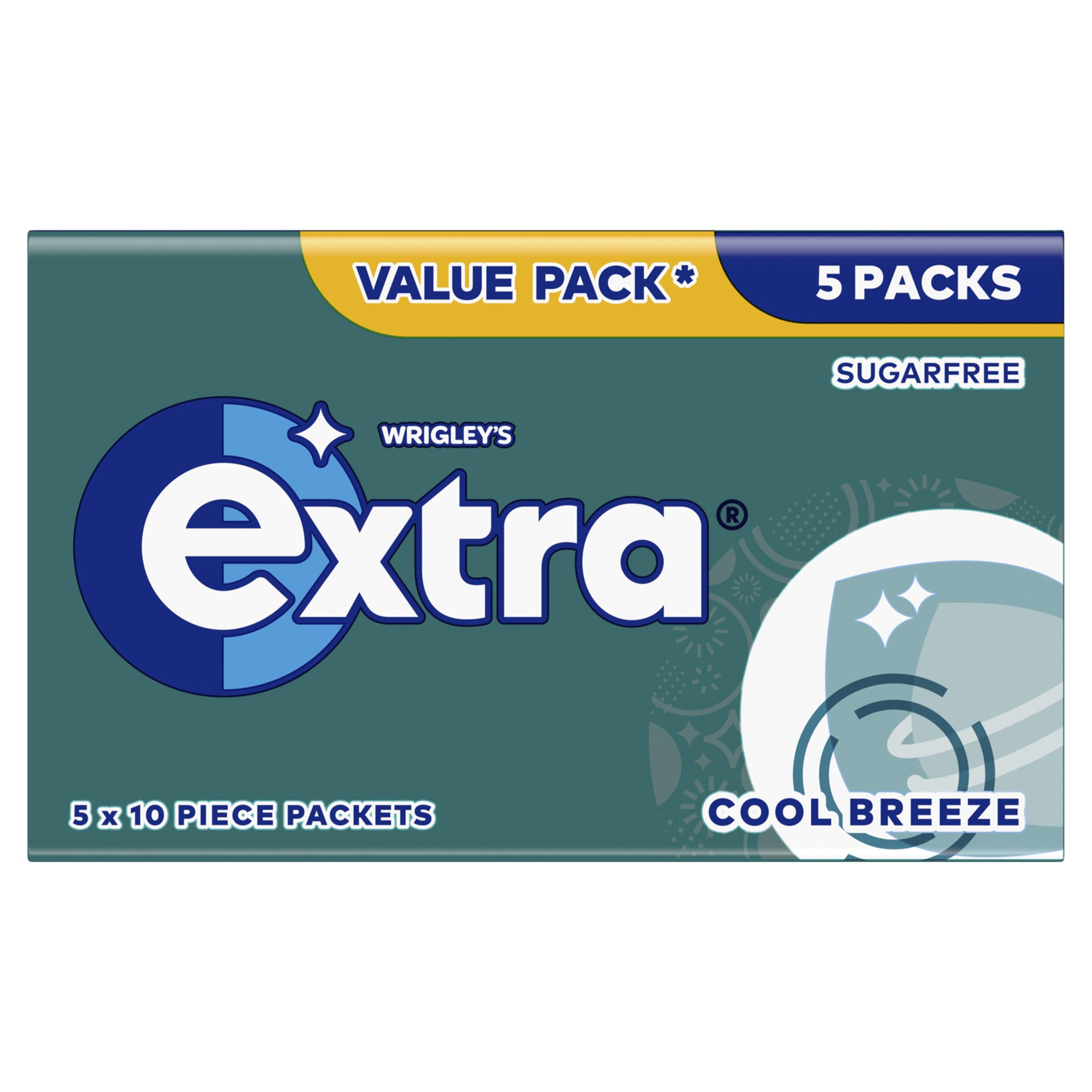 Extra Sugar Free Chewing Gum - Cool Breeze Flavour | 5 Packs of 10 Pieces