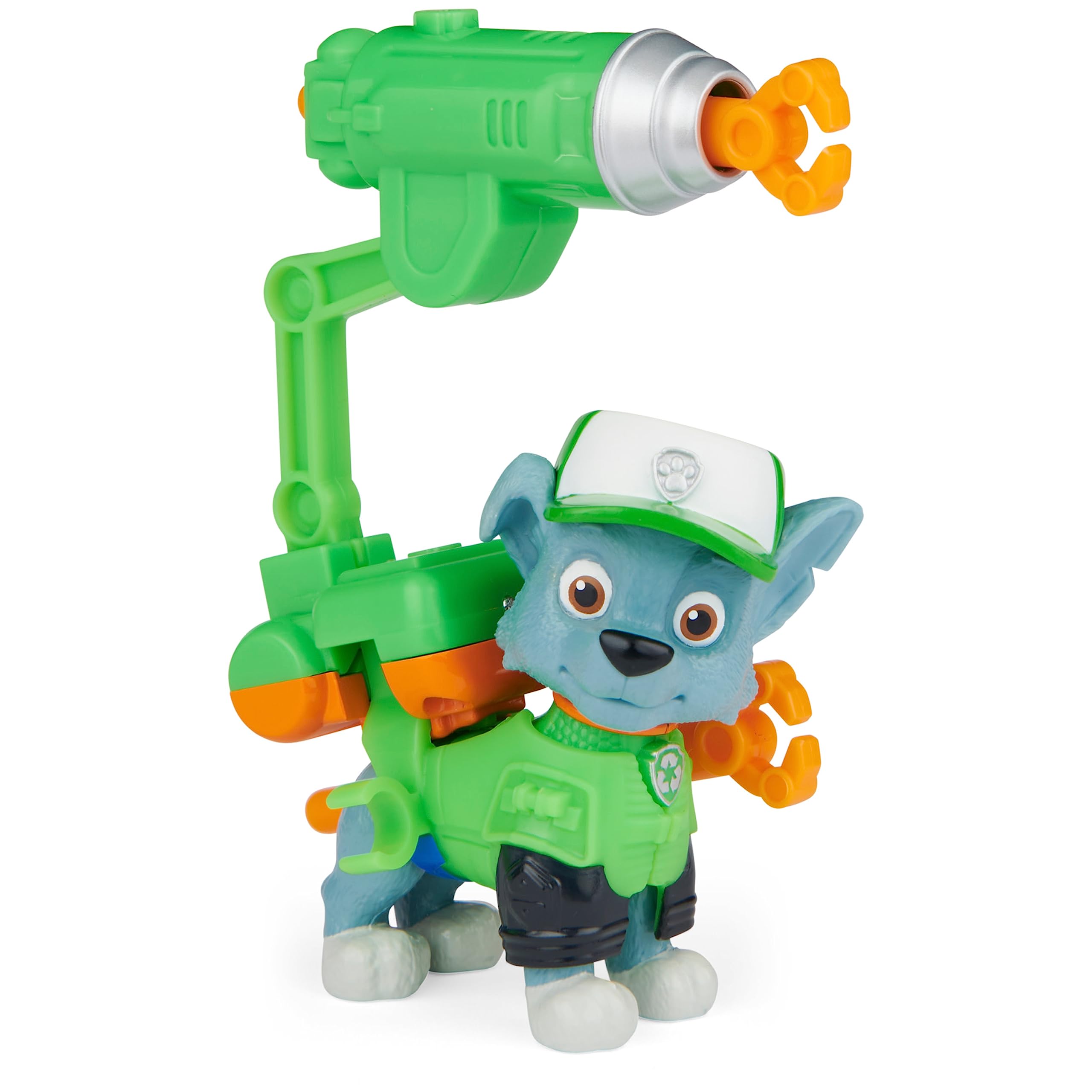 Paw Patrol Rocky Action Figure with Clip-on Backpack and 2 Projectiles - Movie Collectible Toy for Kids 3+
