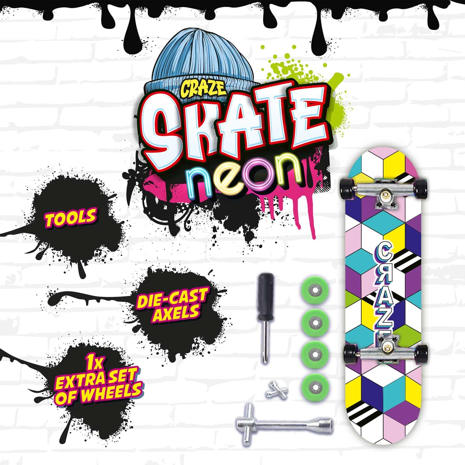 CRAZE SKATE Fingerboard Set Neon Edition Pack of 4 – Mini Skateboards for Tricks