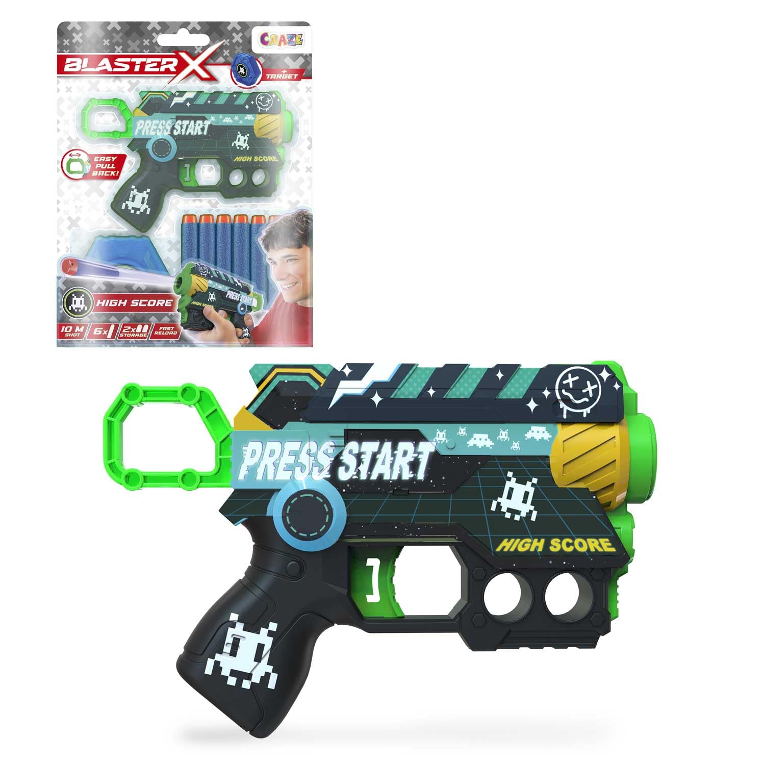 CRAZE BLASTER-X Foam Gun - 16cm Blaster, 6 Foam Darts, 10m Range | Ages 3+