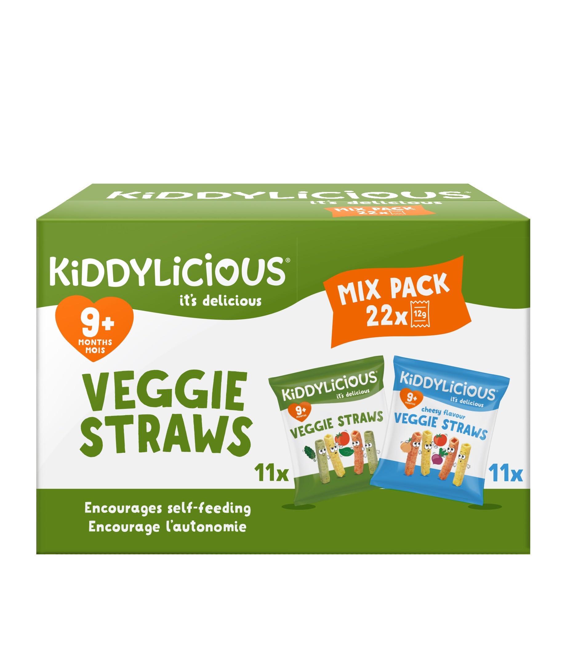 Kiddylicious Veggie Straws Mix Pack - Tomato, Kale, Spinach & Cheese Flavours | 22 Count (12g Each)