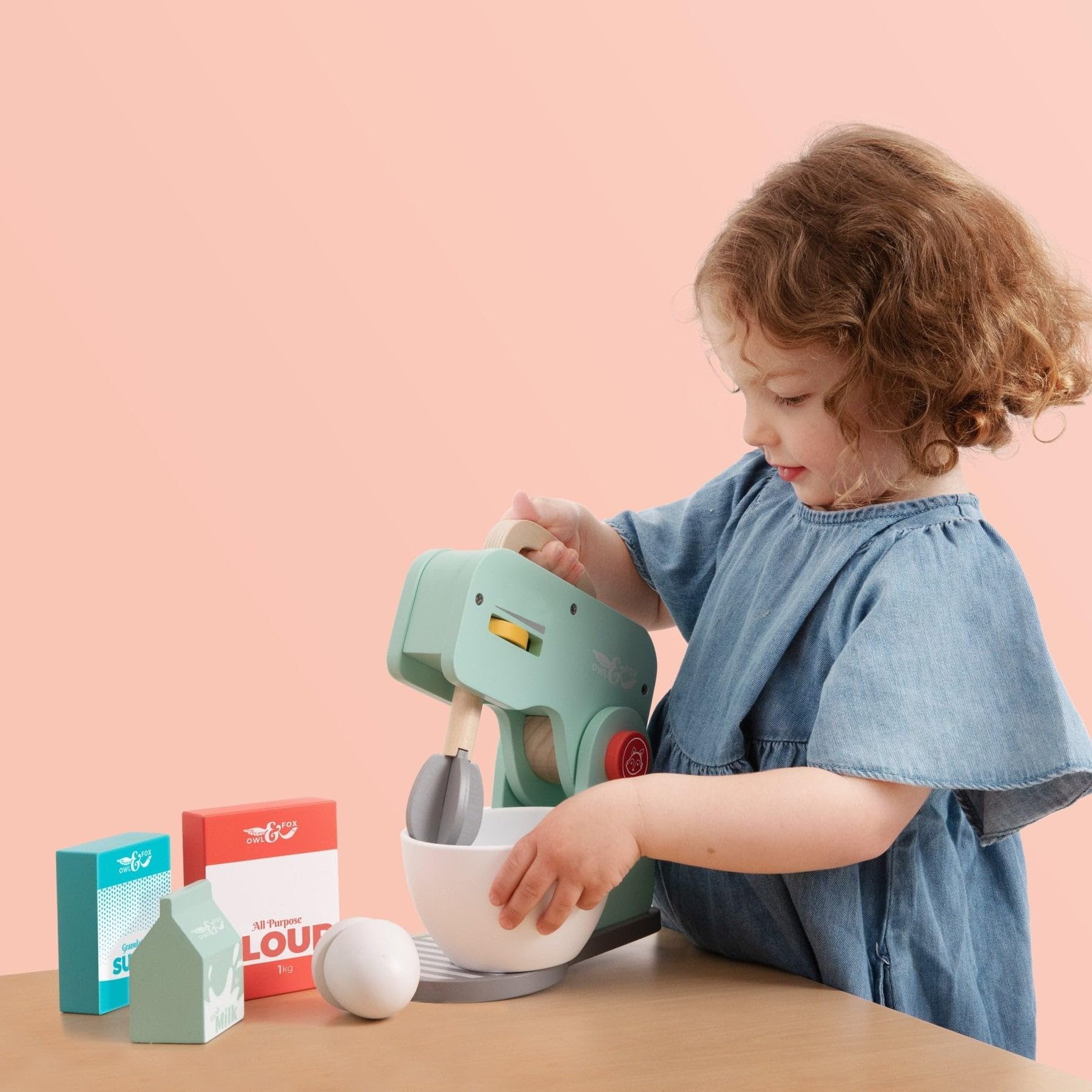 Owl & Fox Wooden Baking Set - Pretend Play Kitchen Appliance for Ages 36 Months to 8 Years