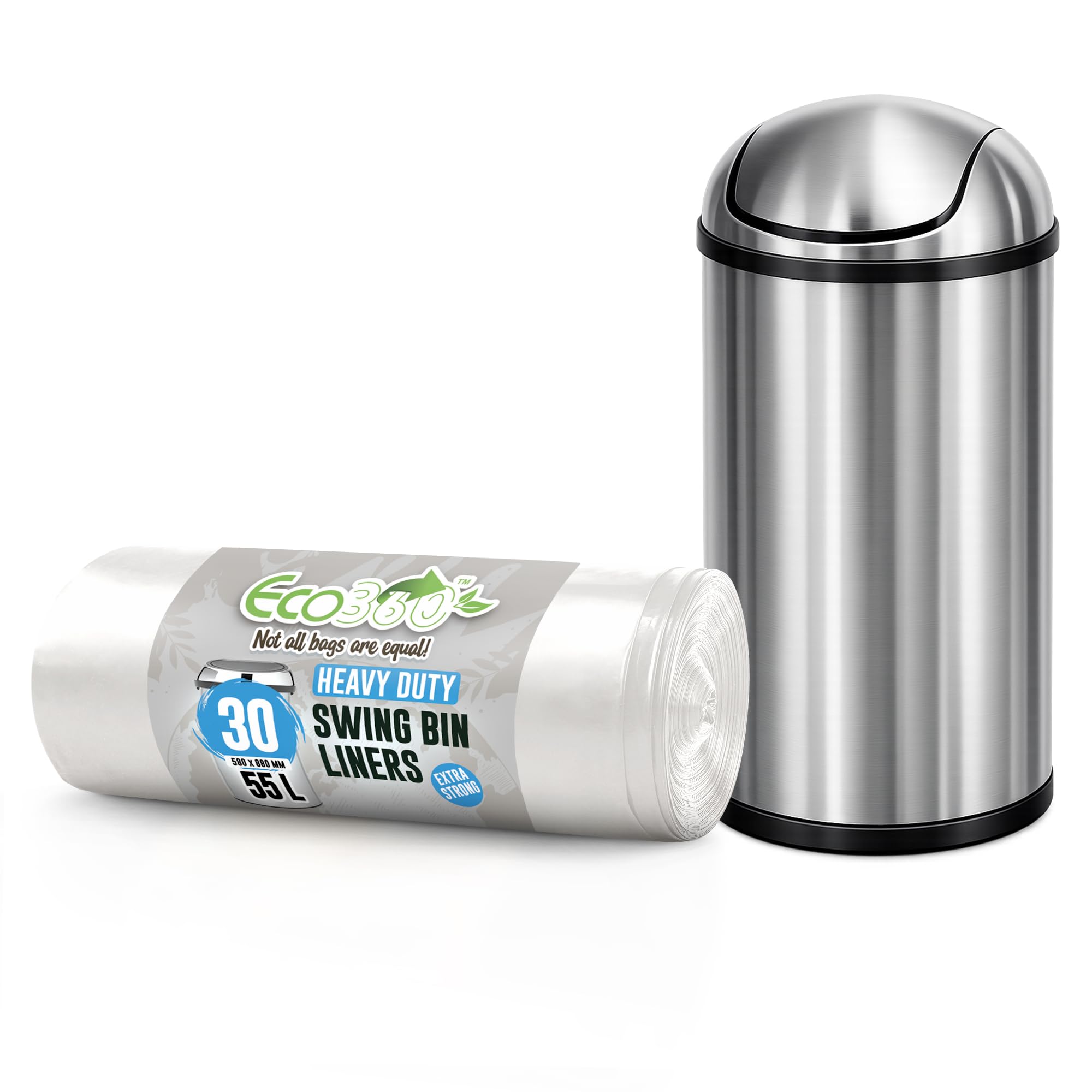EcoBag Heavy Duty Swing Bin Liners - 55L Capacity, 30 Count | White Plastic 1