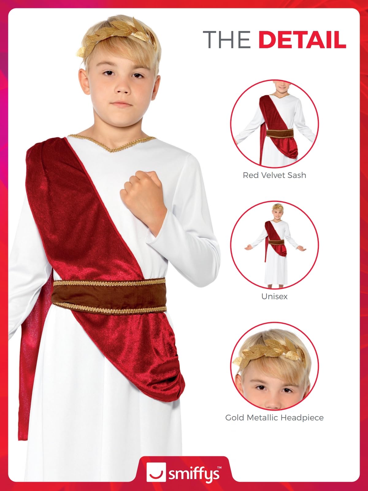 Smiffys Roman Costume, White with Robe, Belt and Headpiece, Boys Fancy Dress, Child Dress Up Costumes 7