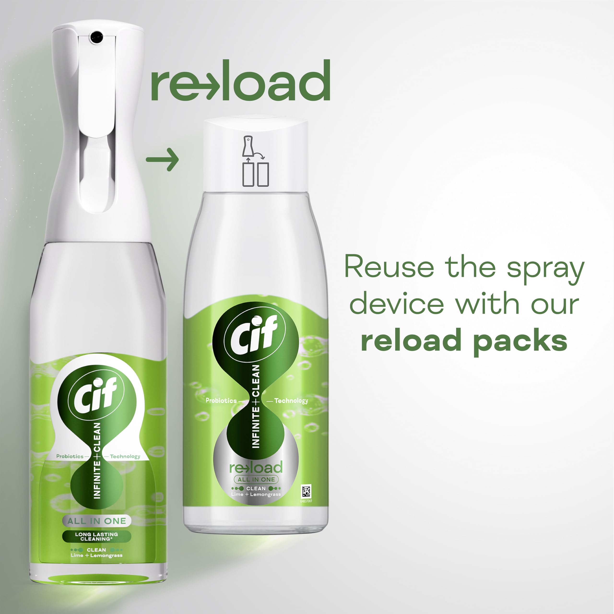 Cif Infinite Clean All-in-One Cleaner Reload - Lime & Lemongrass Scent | Probiotics Powered | 590 ml 6