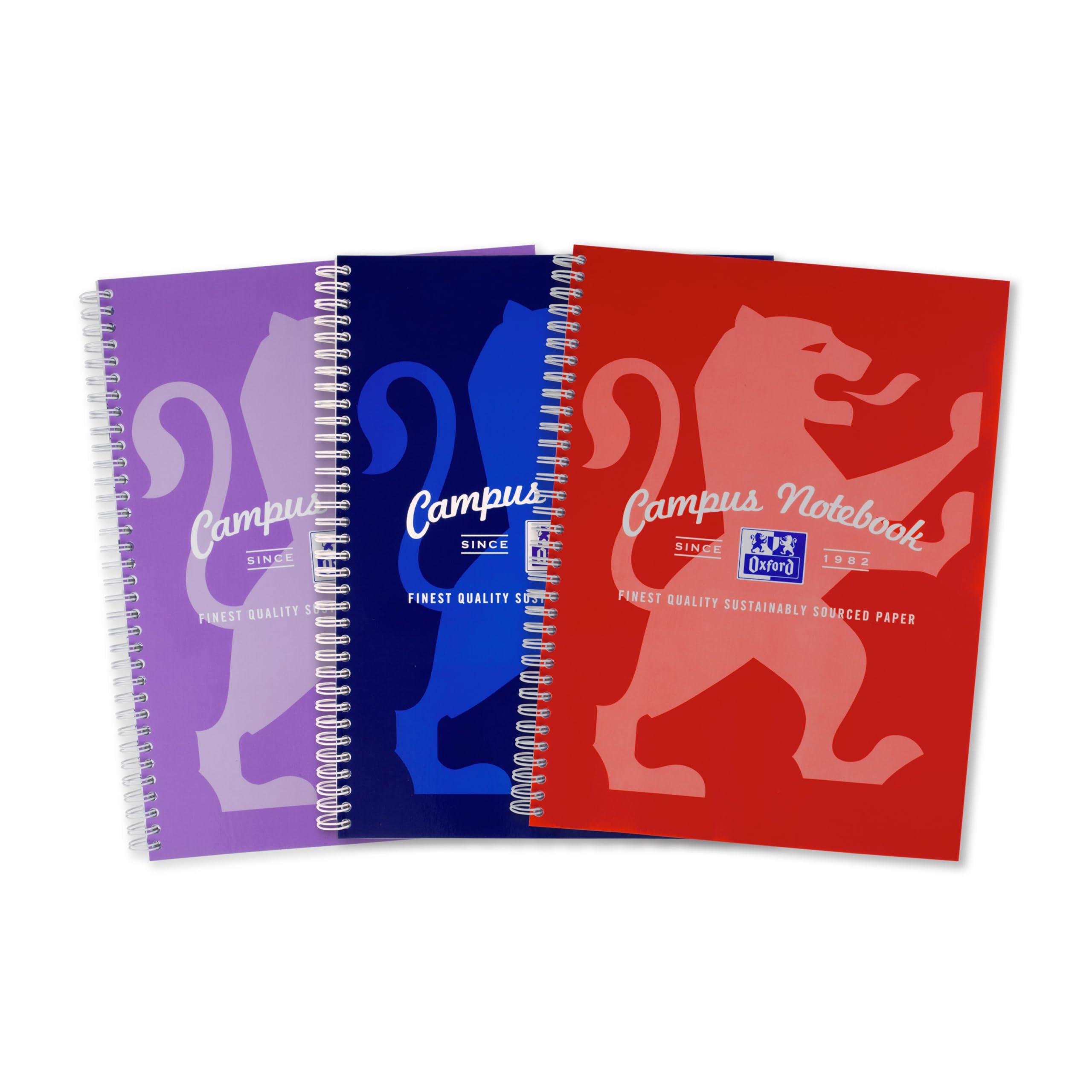 Oxford Campus A4+ Wirebound Notebook - 140 Pages, 8mm Lined with Margin, Perforated, Assorted Pack of 3 1