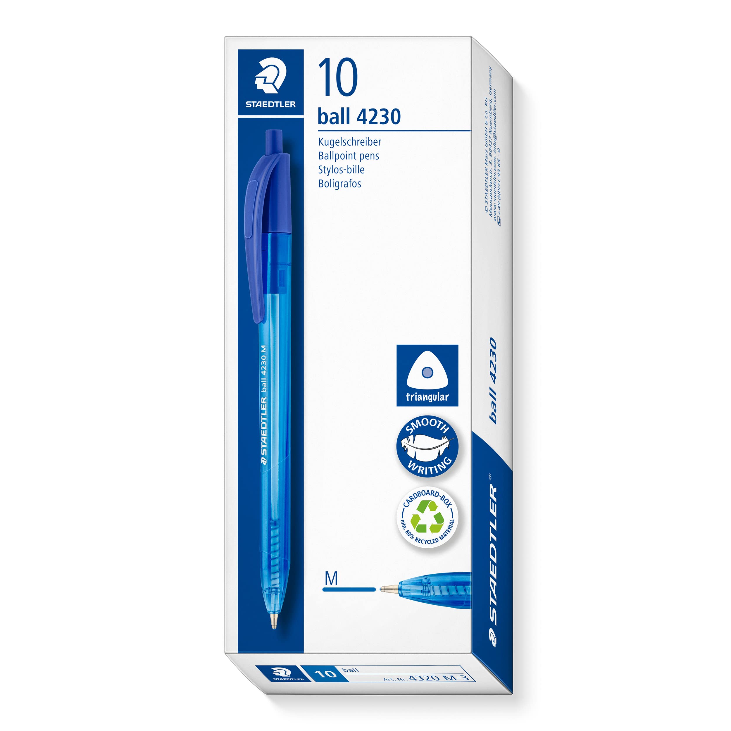 STAEDTLER 4230 M-3 Retractable Ballpoint Pen - Blue Ink | 1.0mm Medium Point | Pack of 10 1