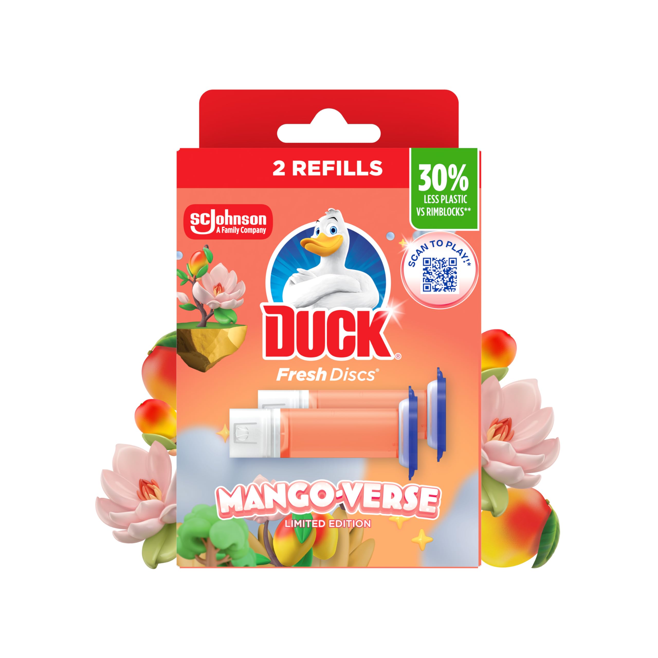 DUCK Fresh Discs Toilet Cleaner Refill Twin Pack - Mango Scent | Fights Stains | 5 Discs (72 ml)