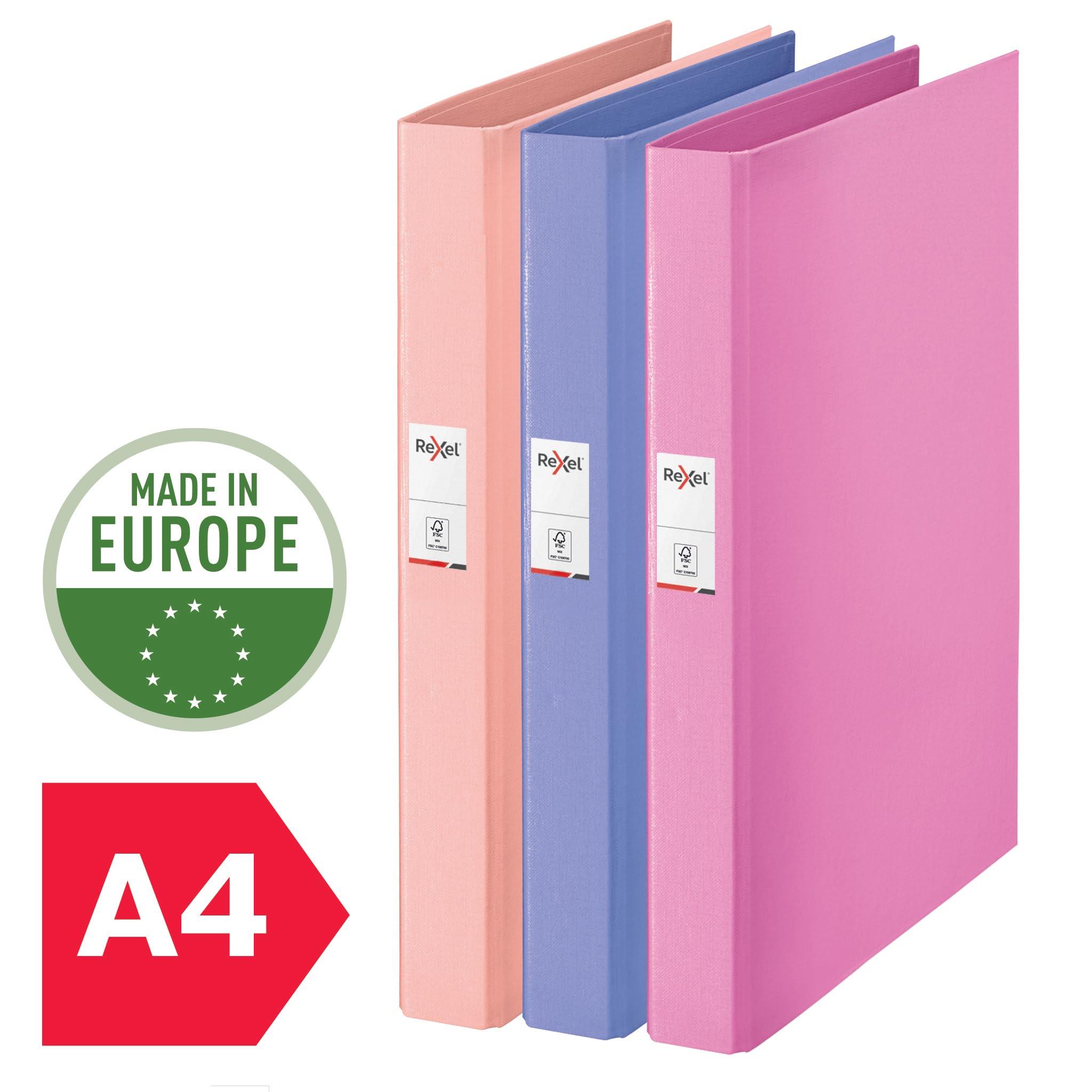 Rexel Solea A4 O-Ring Binder - 2 Ring, 25mm Spine, 190 Sheet Capacity | 3 Pack Pastel Colors