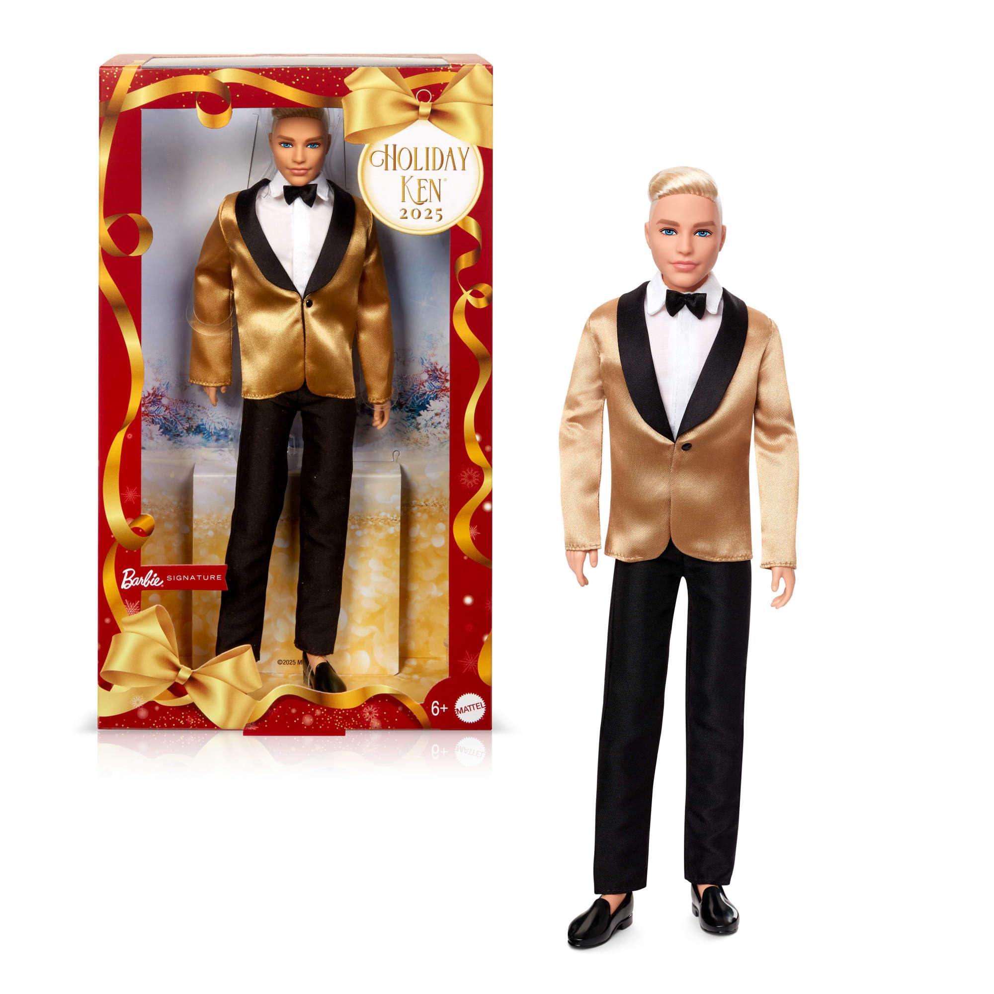Barbie Signature 2025 Holiday Blonde Ken Collectible Fashion Doll - Golden Satin Suit & Platinum Hair 7