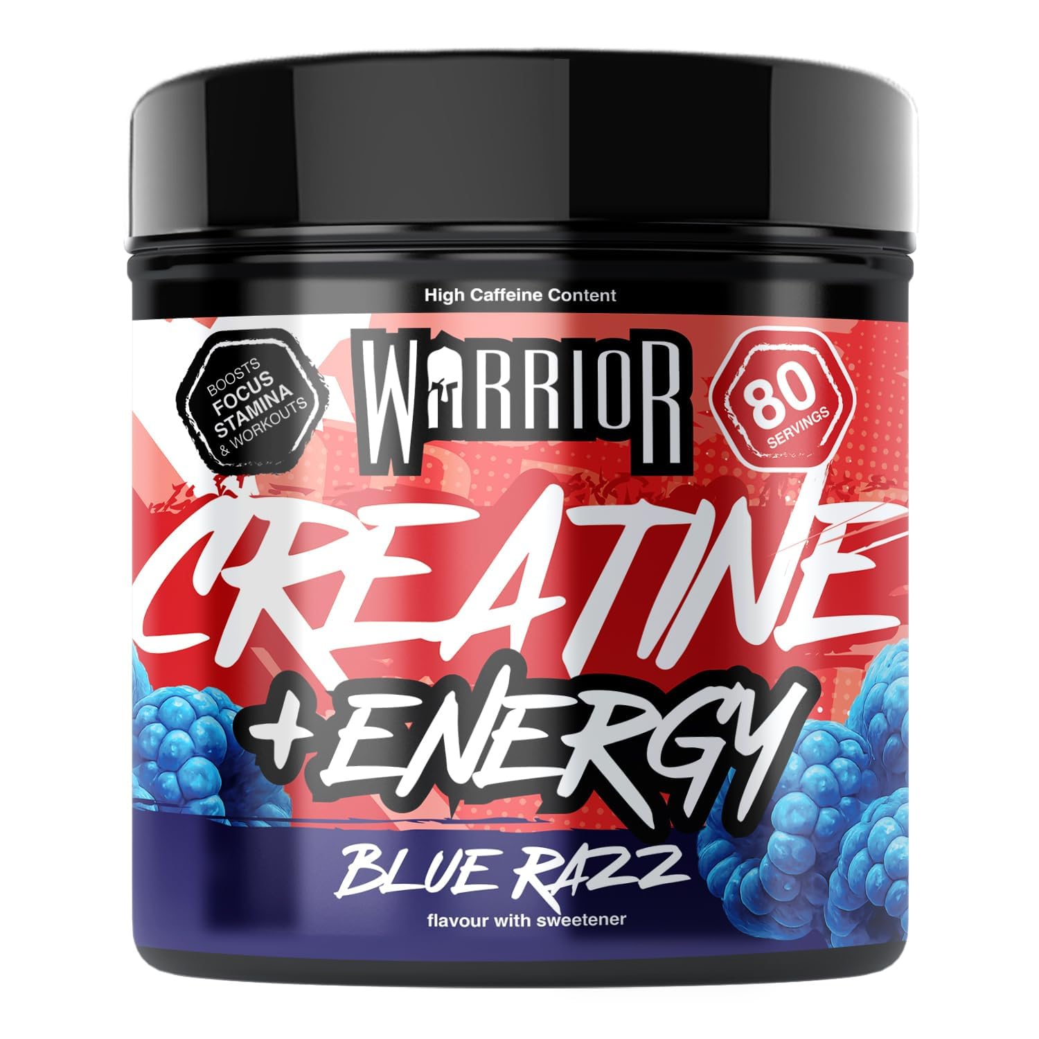 Warrior Creatine Monohydrate Powder + Energy - 360g, 80 Servings | Raspberry 1
