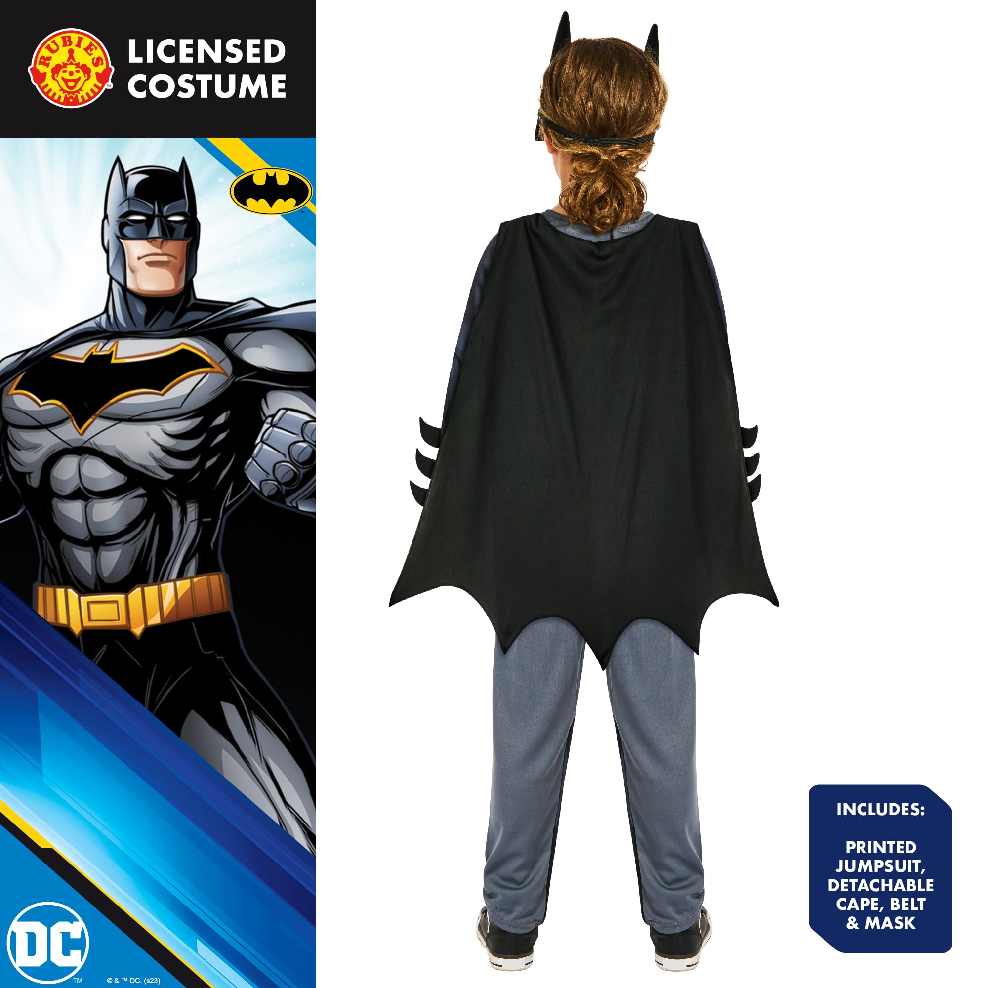 Rubies Batman Costume - Age 3-4 Years | Printed Jumpsuit, Cape & Mask