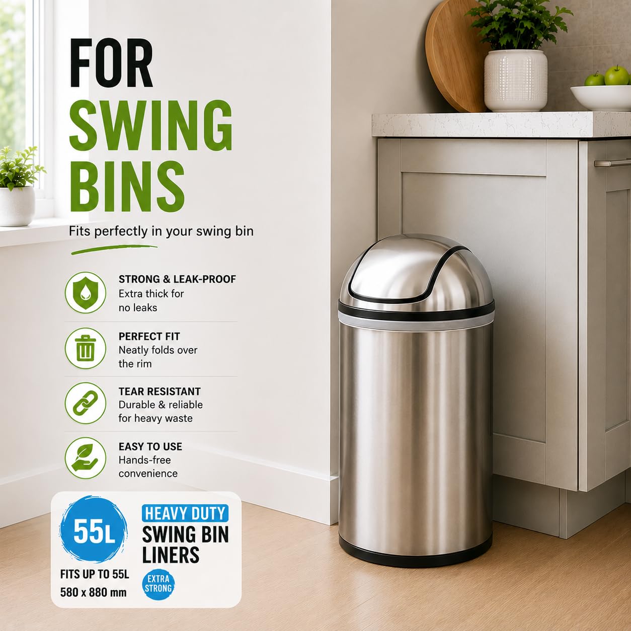 EcoBag Heavy Duty Swing Bin Liners - 55L Capacity, 30 Count | White Plastic 2