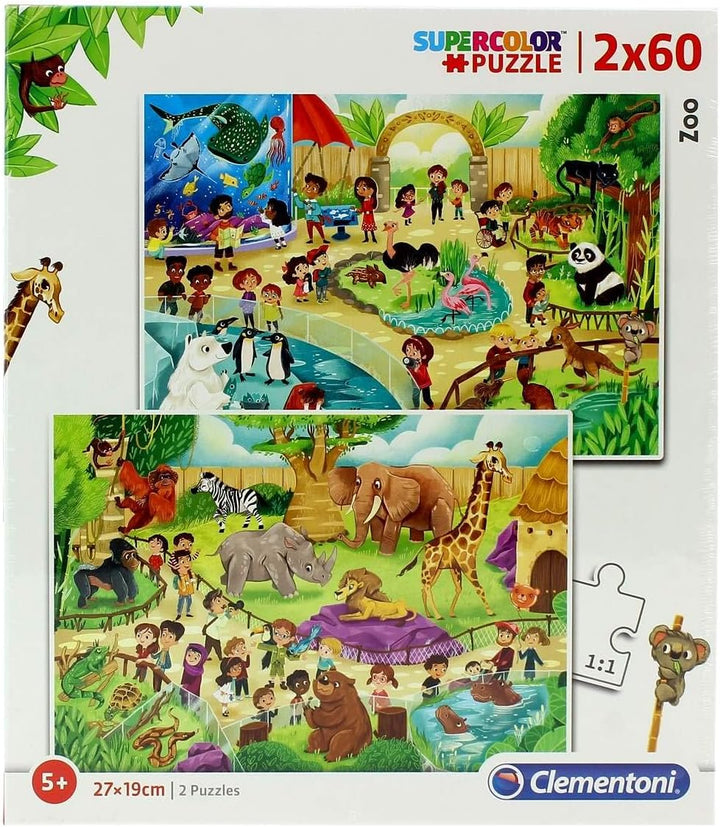 Clementoni Supercolor Puzzle - Zoo Animals - 2 x 60 Pieces for Kids Ages 5+