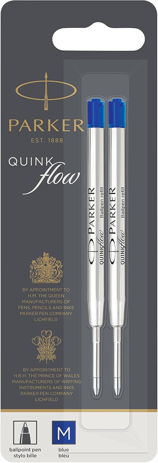 PARKER QUINKflow Ballpoint Pen Ink Refill, Medium Tip, Blue, 2 Pack 1