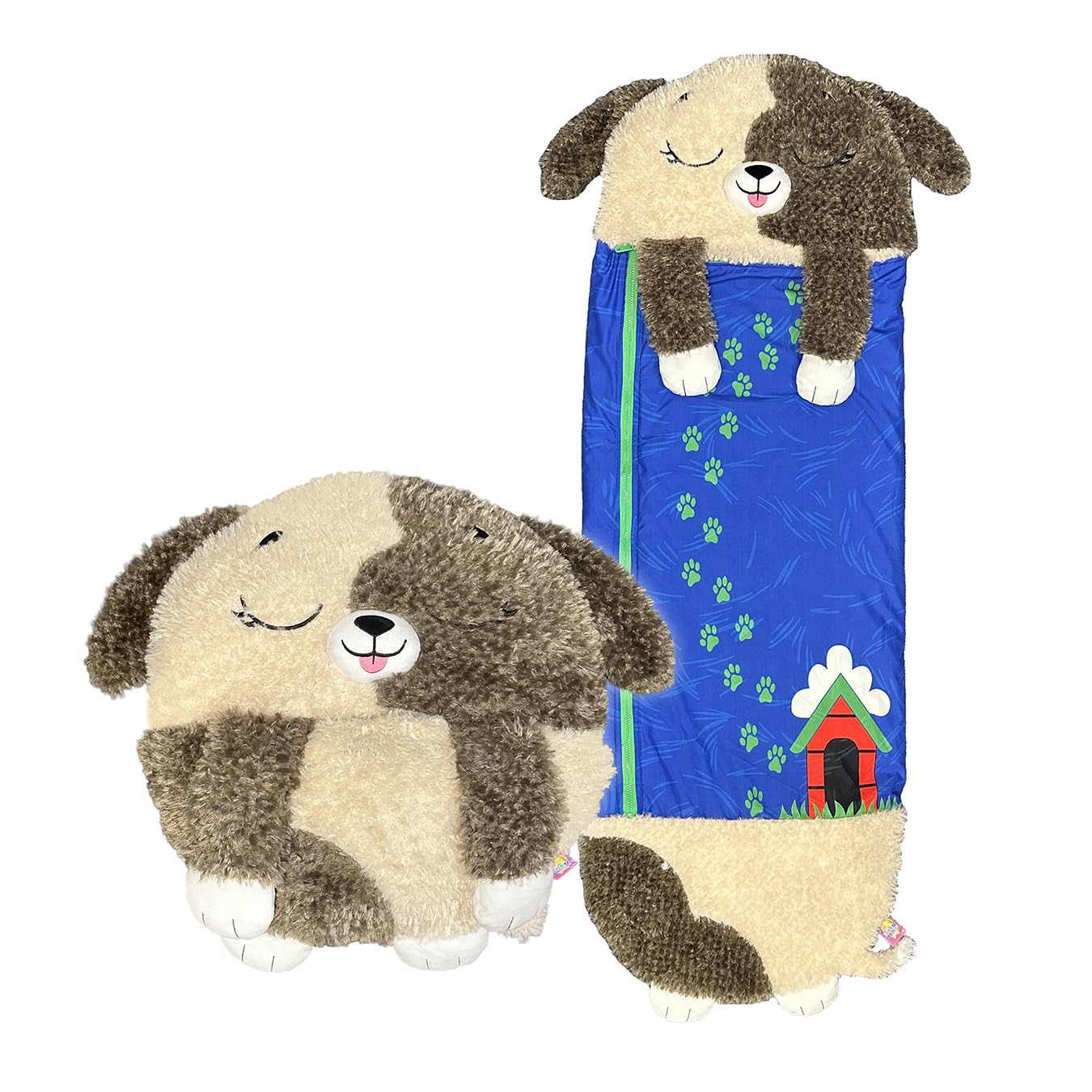 Happy Nappers Kids Sleeping Bag - Brown Dog - 2-in-1 Plush Toy & Sleeping Bag for Children