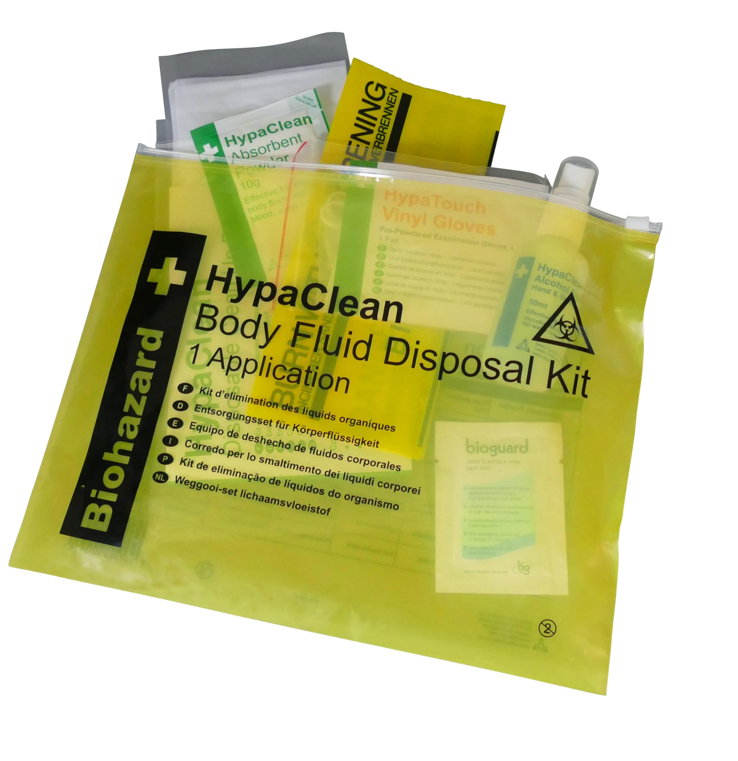 Safety First Aid Group HypaClean Body Fluid Disposal Kit - Single Use, Compact, Yellow