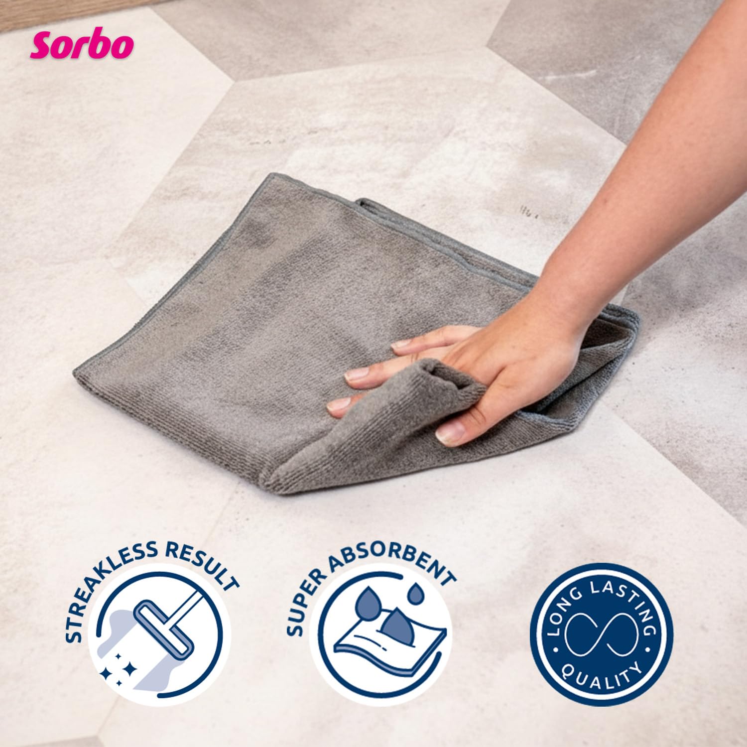 Sorbo Microfibre Floor Cloth - Streak-Free, Super Absorbent, Multi-Purpose Cleaning | Grey | 50cm x 60cm 5
