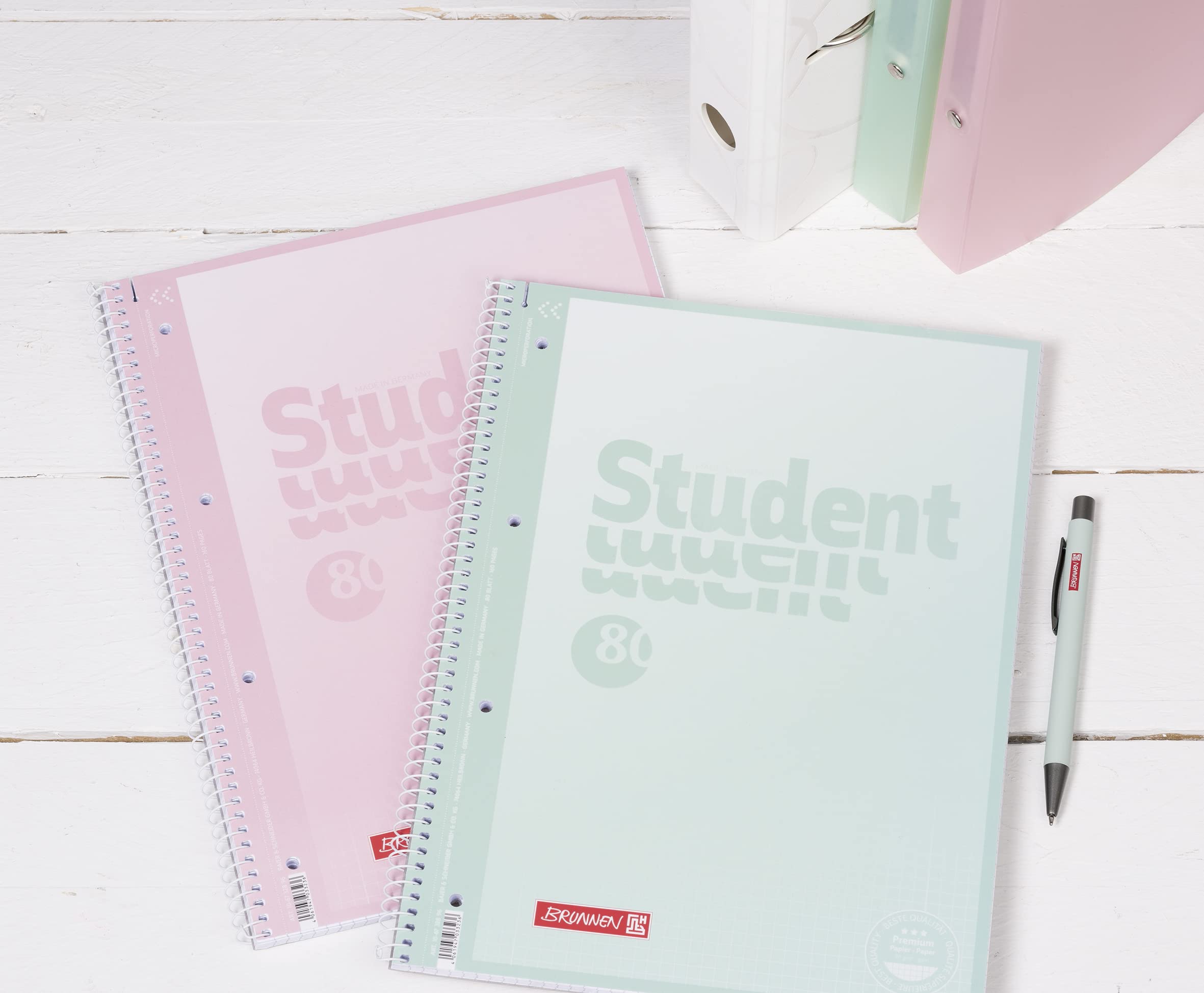 BRUNNEN College Notepad Premium Student 'Pastel' | A4 Squared 5mm | 80 Sheets 7