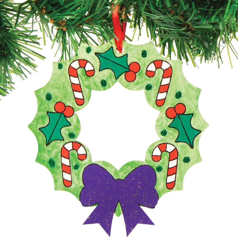 Baker Ross Christmas Wreath Wooden Decorations - Pack of 10, Kids Christmas Craft Kit 8