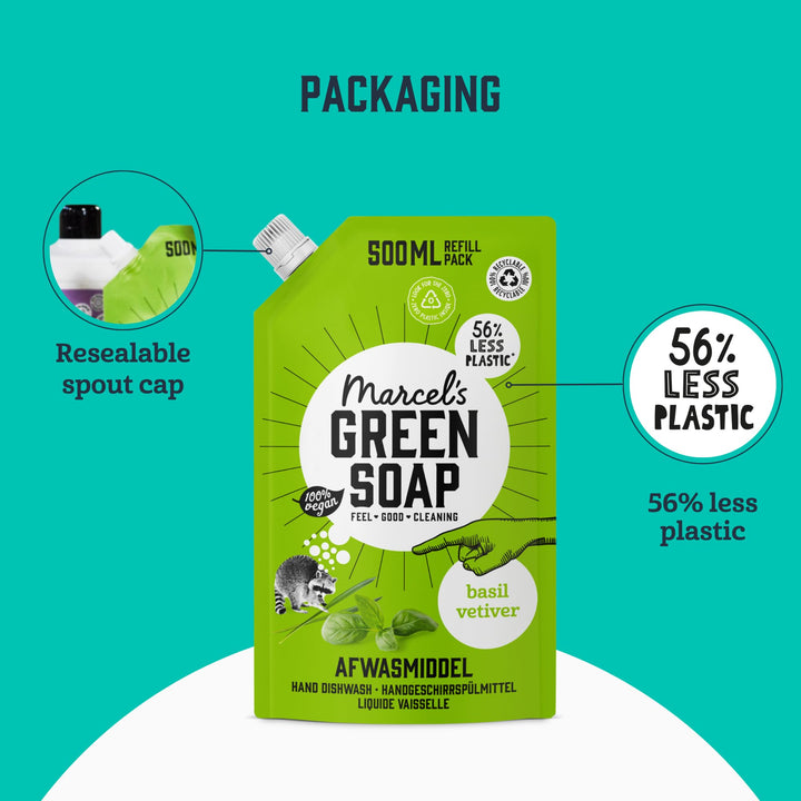 Marcel's Green Soap - Basil & Vetiver Washing-Up Liquid Refill