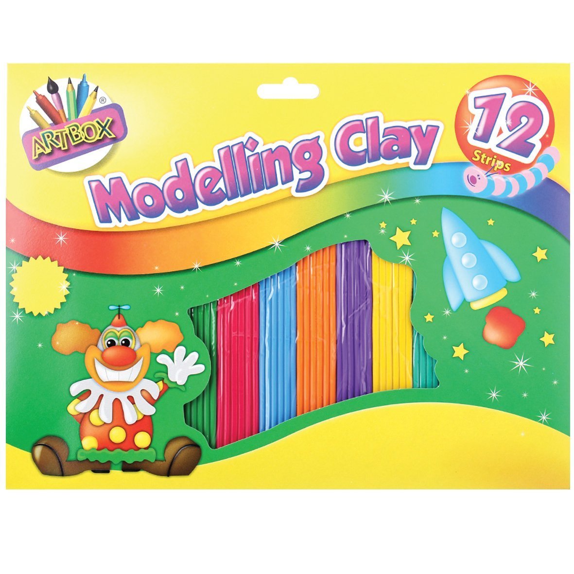 ART BOX Medium Modelling Clay - Multi-coloured, Low Odour, Water Based | 12 Strips