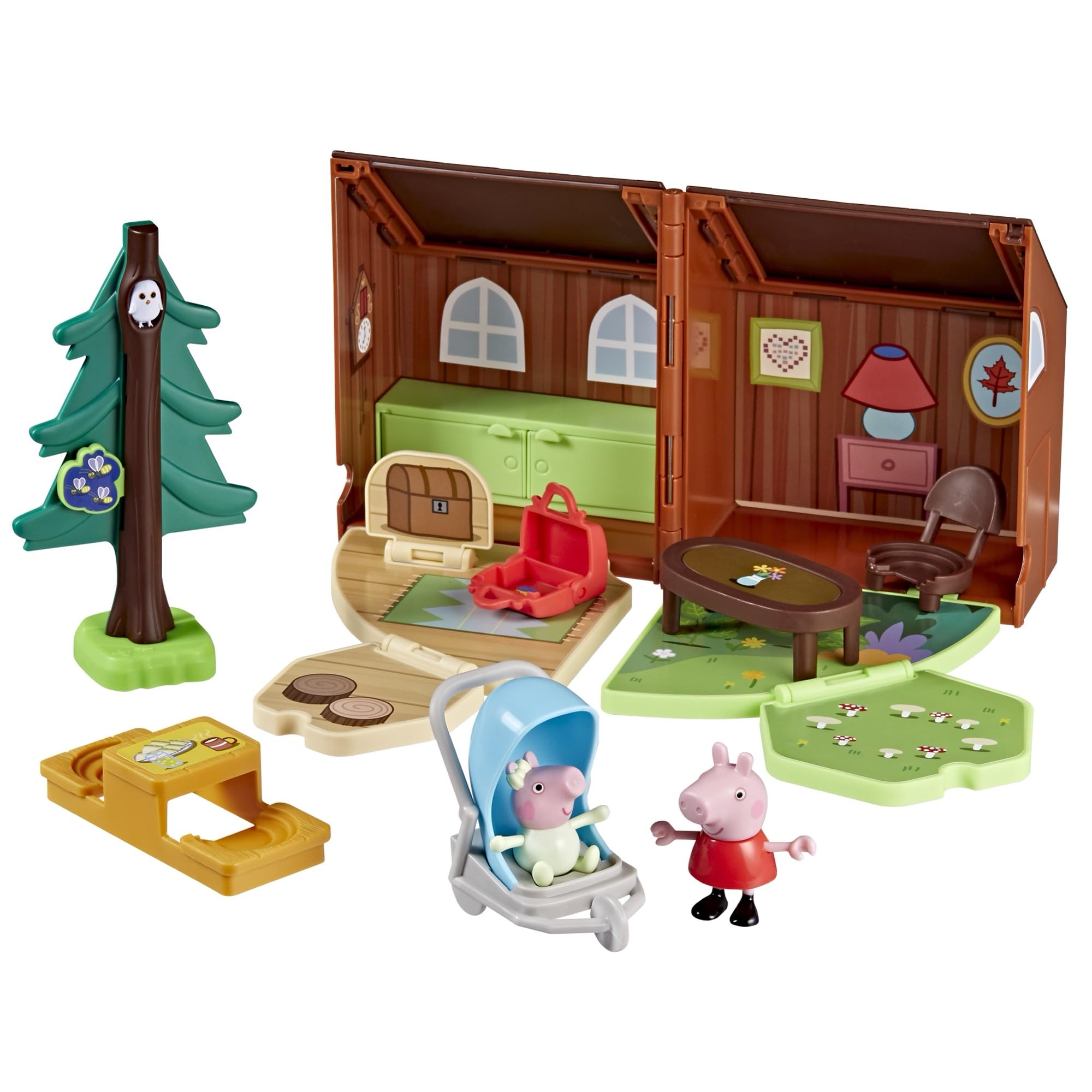 Peppa Pig Peppa's Travels: Cabin Adventure Playset with Fold-Up House, 2 Figures, 6 Accessories | Ages 3+