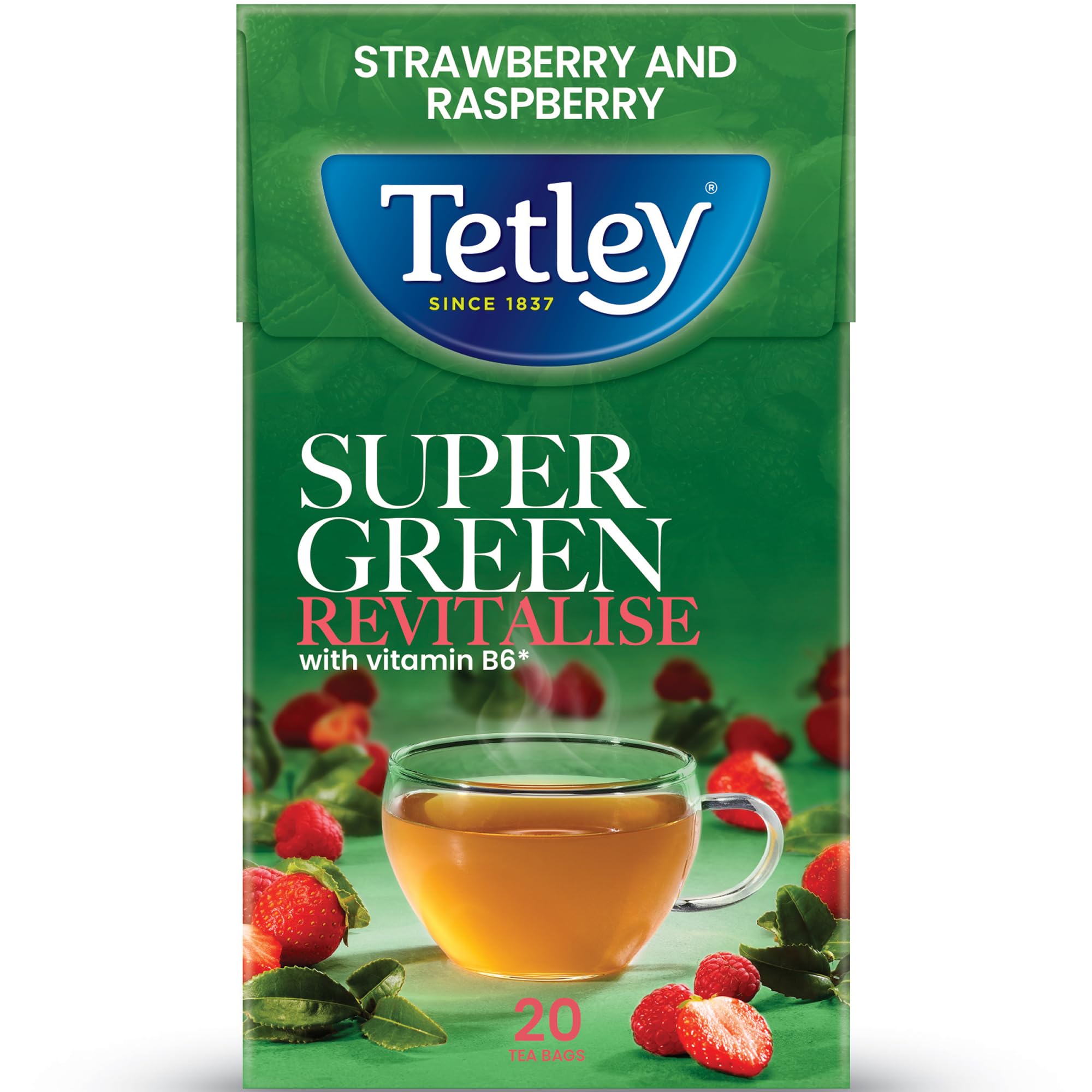 Tetley Super Green Tea Boost Strawberry & Raspberry Teabags - 20 Count