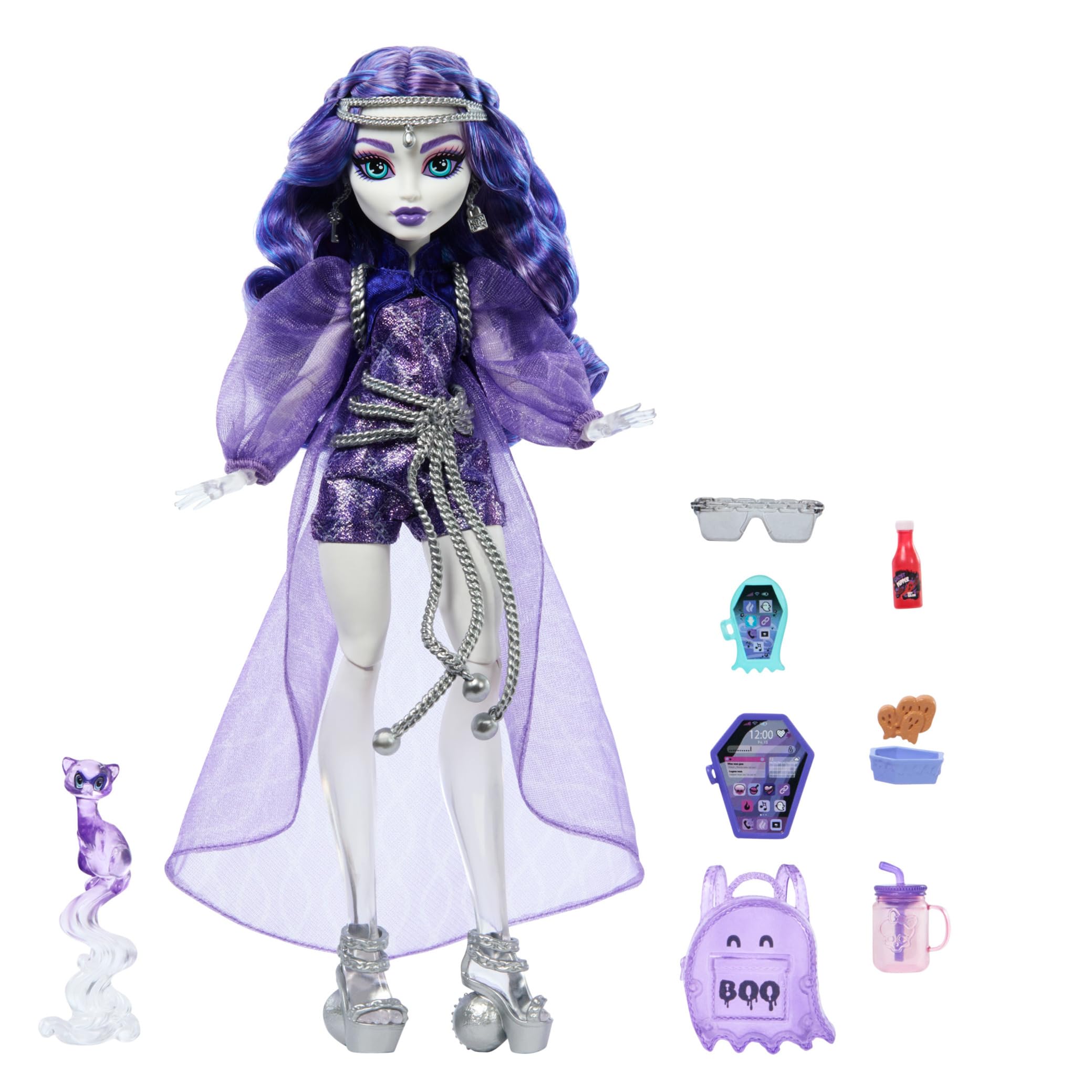 Monster High Spectra Vondergeist Doll with Pet Ferret and Accessories - Ages 4+ 1