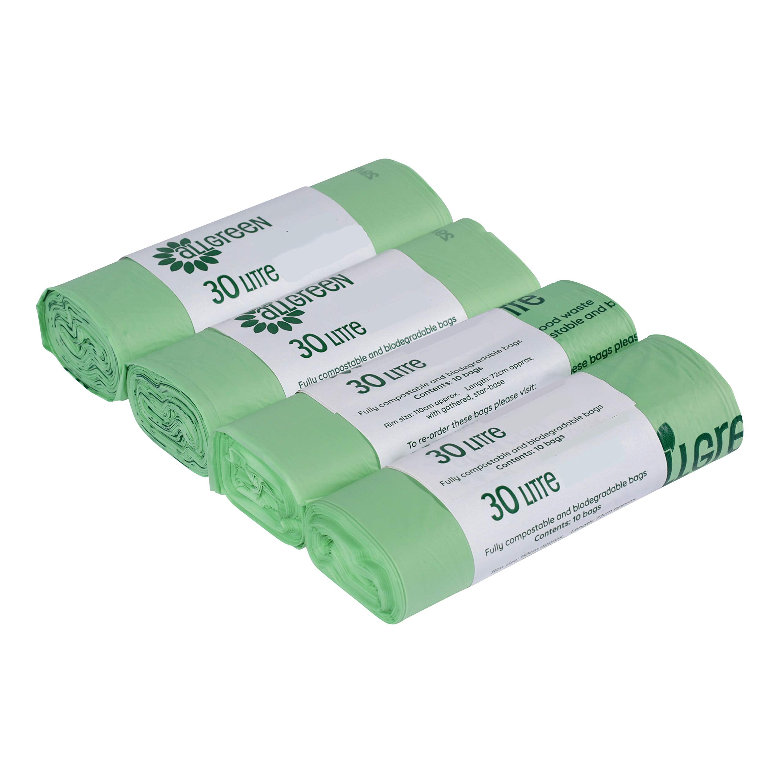 All-Green Compostable Bin Liners - 30 Litre Capacity | 40 Bags (4 Rolls of 10) | Green