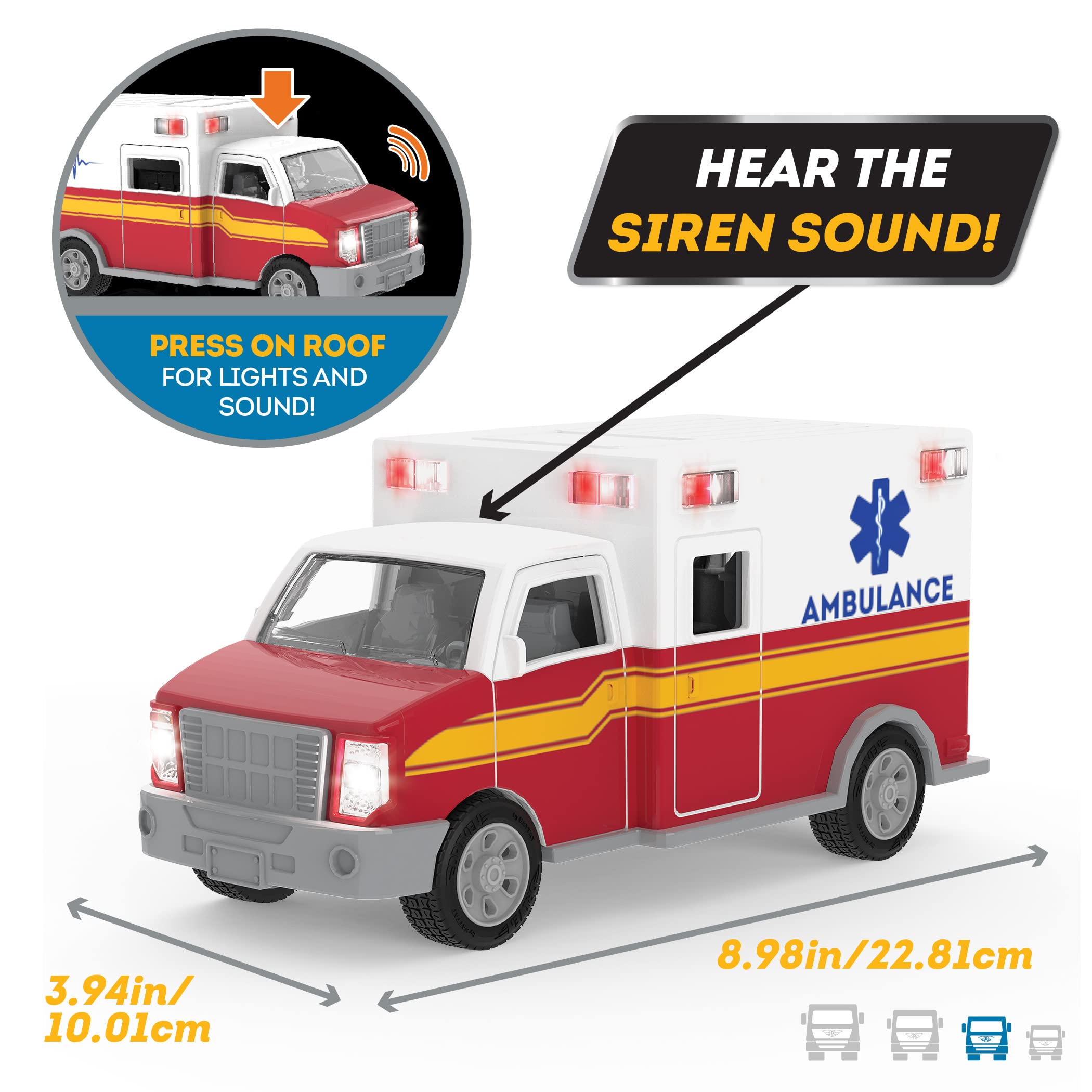 Driven by Battat Micro Ambulance - Toy Rescue Vehicle with Lights, Sounds & Movable Parts for Kids 3+ 10