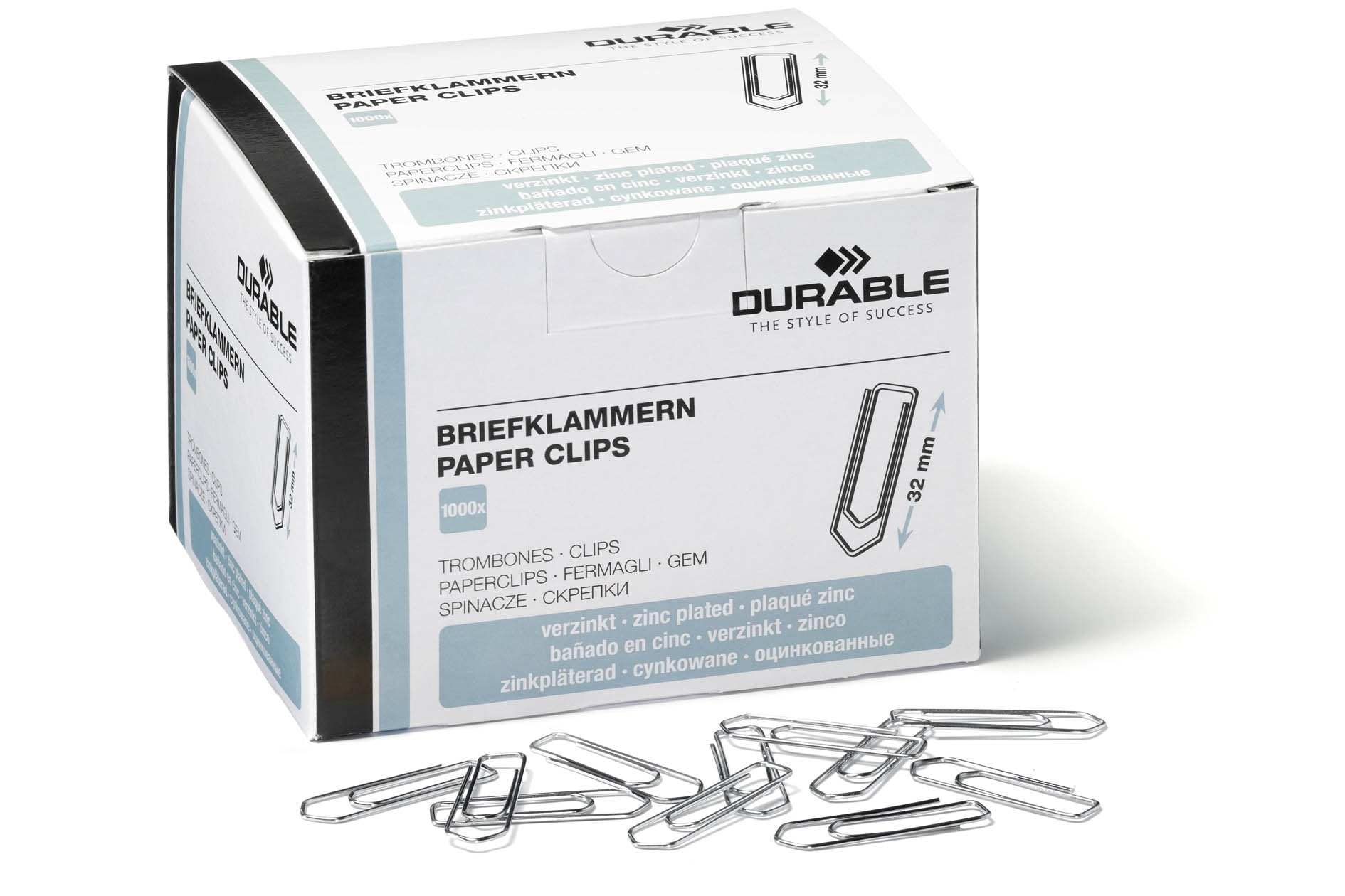 Durable Paper Clips - 32mm Zinc Plated | 1000 Count Box | Strong Grip for Documents