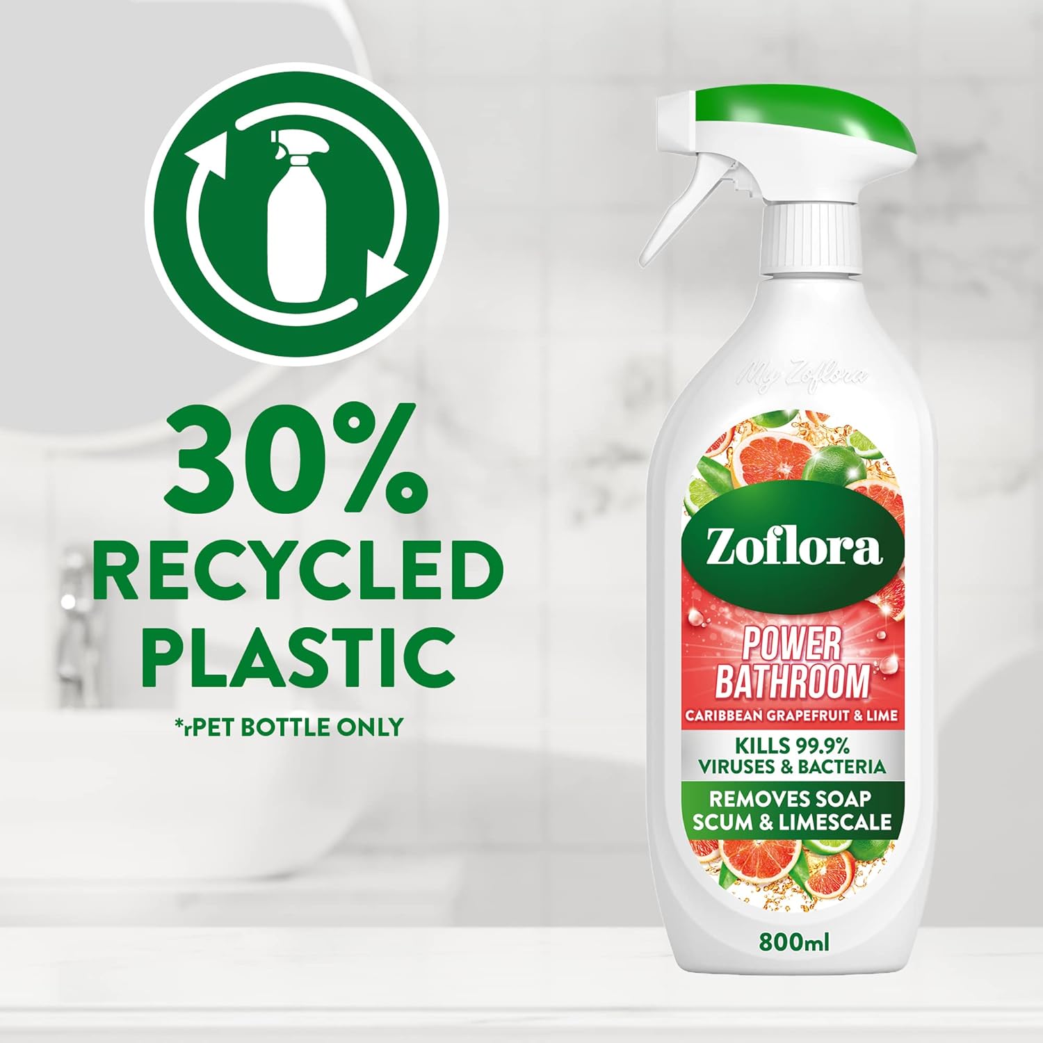 Zoflora Caribbean Grapefruit & Lime Power Bathroom Cleaner 800ml 6