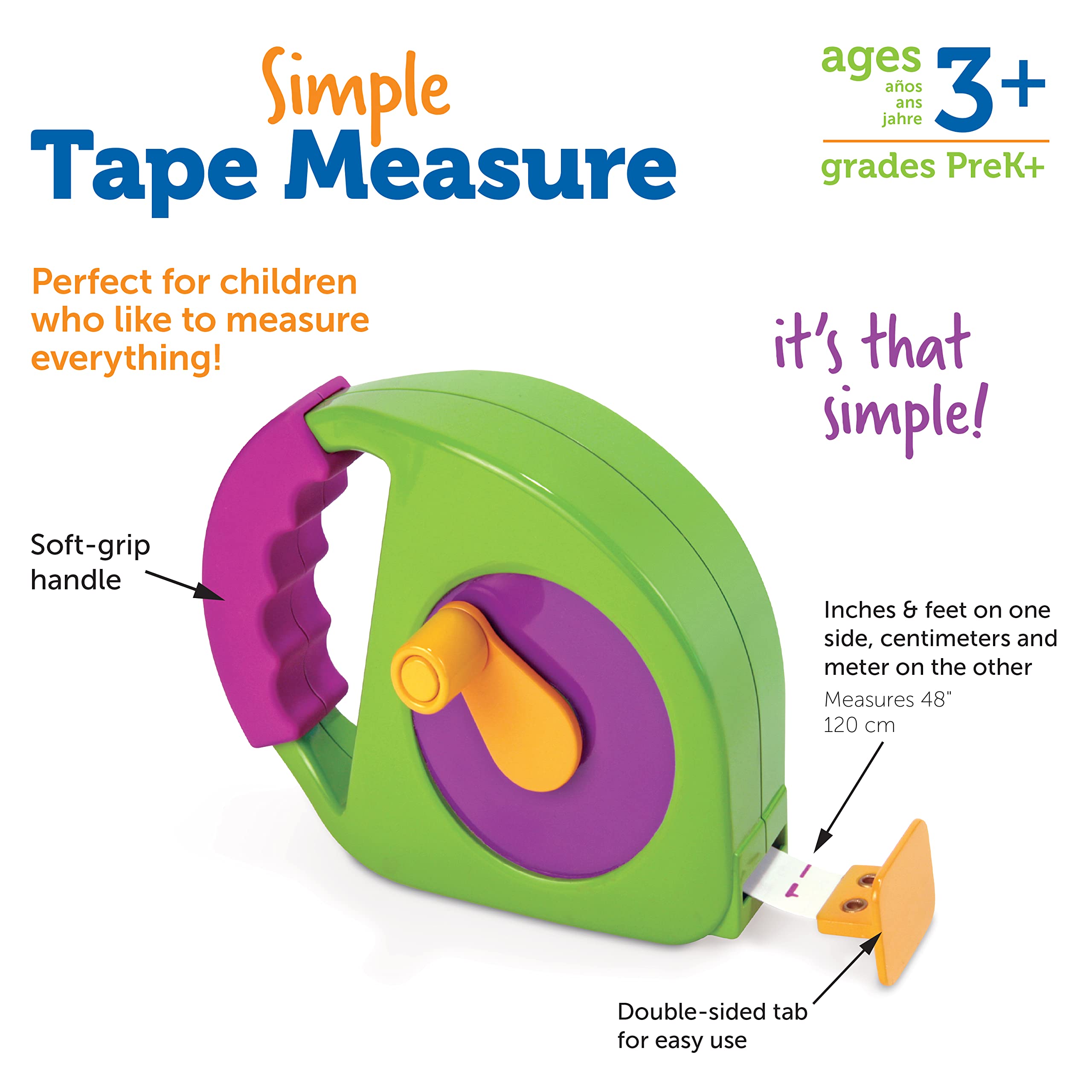 Learning Resources Simple Tape Measure - Supports Early Maths & STEM | Measures 1.2m (4ft) | Ages 3+ 5