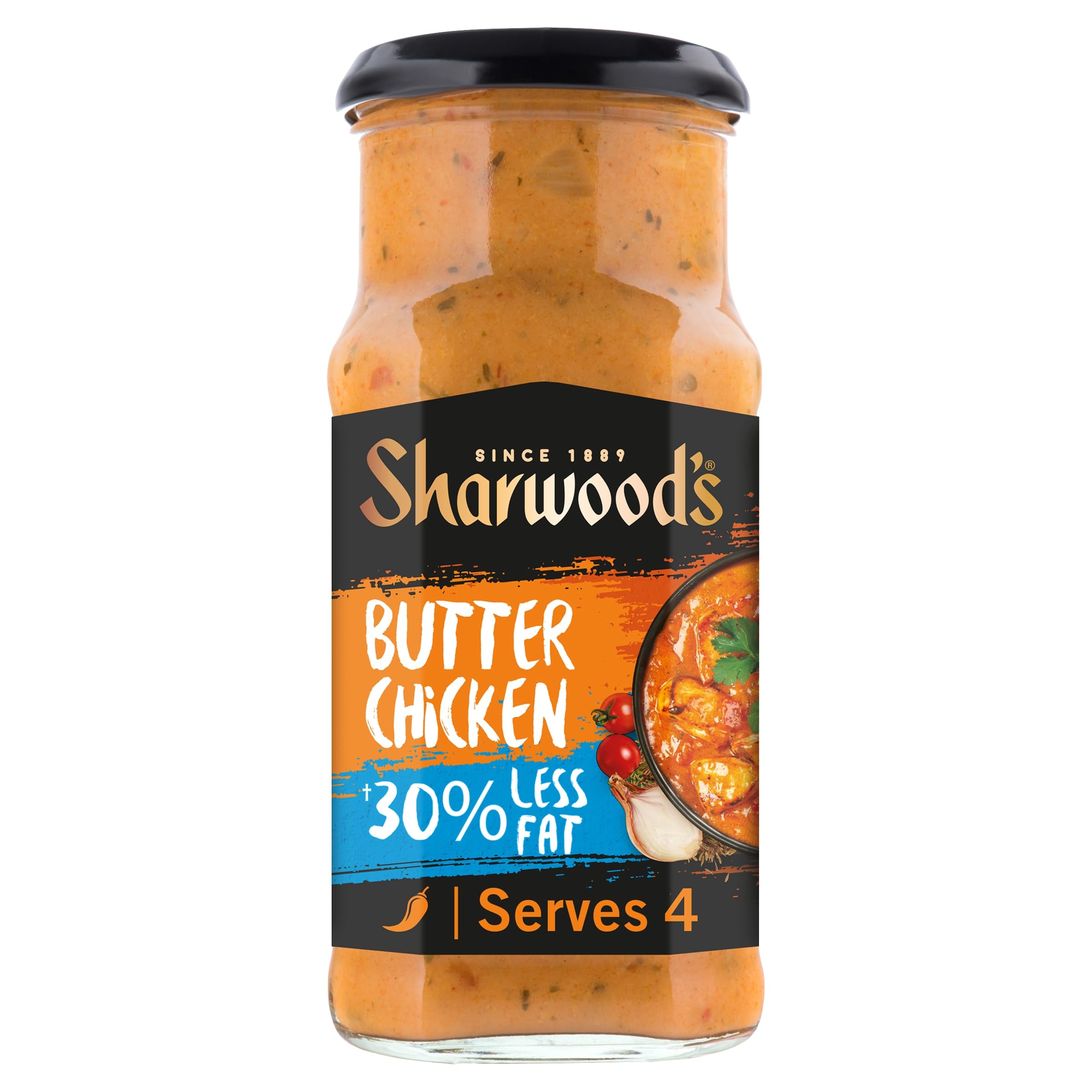 Sharwood's Butter Chicken Curry Sauce - 30% Less Fat | Creamy Tomato & Mild Spice | 420g Jar