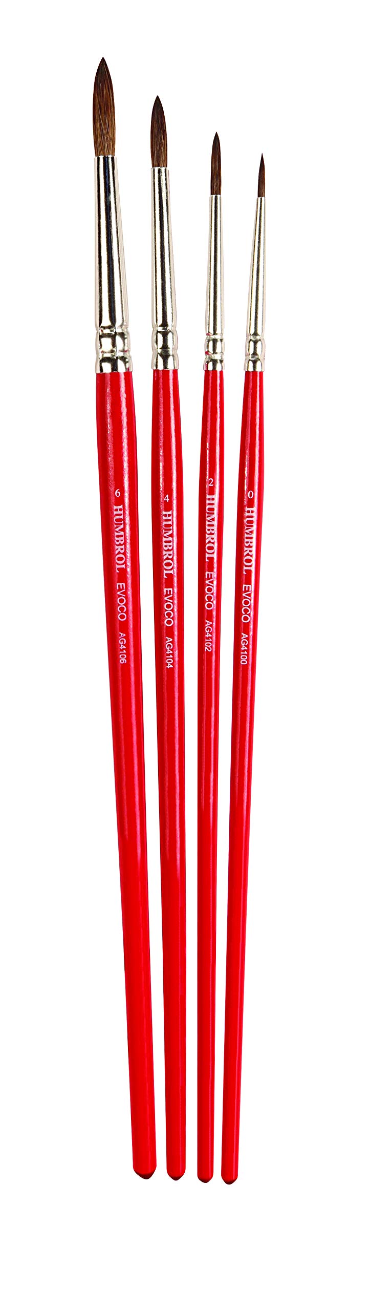 Humbrol Evoco Paint Brush Set - 4 Pack | Sizes 0, 2, 4, 6 | Natural Hair