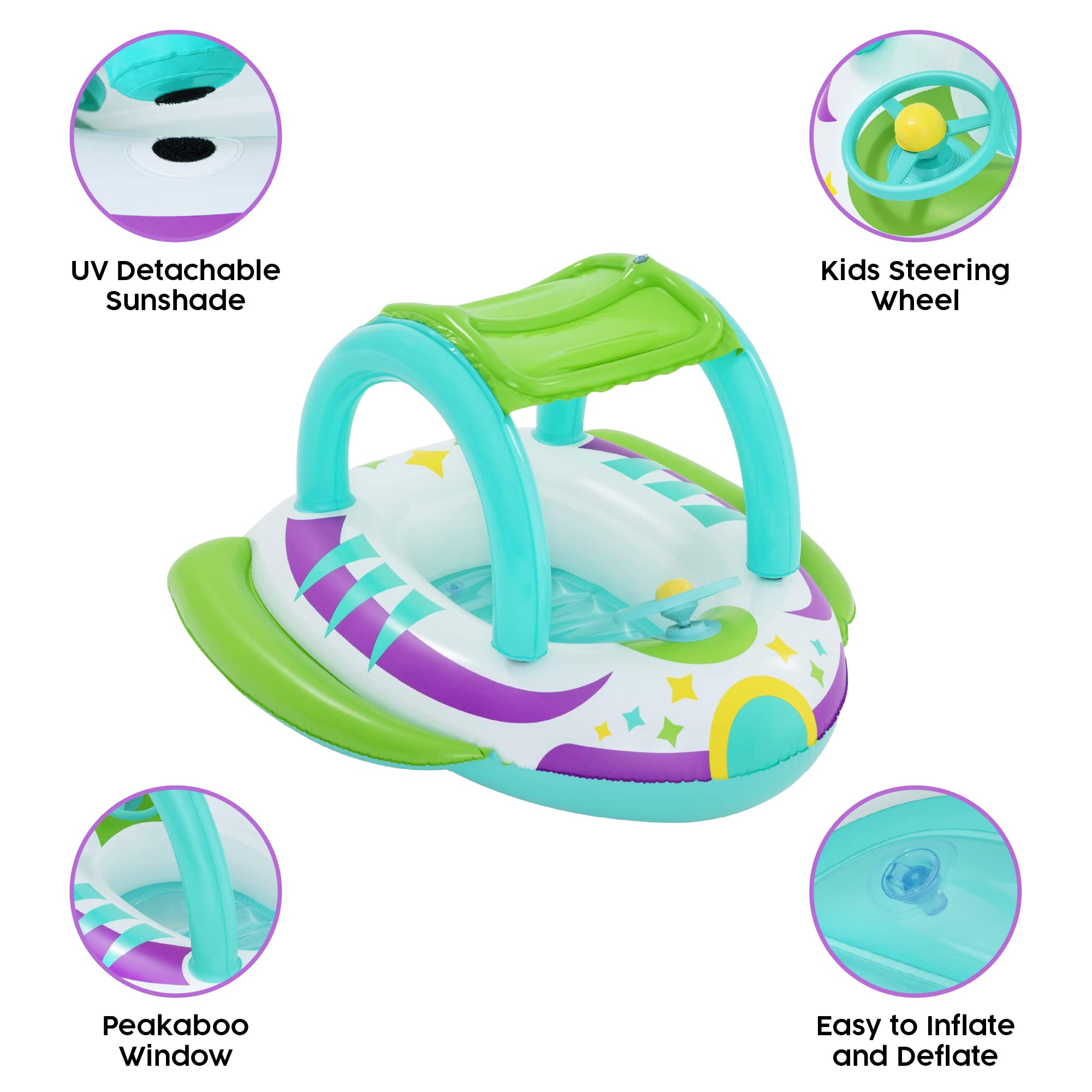 Bestway Space Splash Baby Car Pool Float - Detachable UV Sunshade | Interactive Steering Wheel | Ages 3+