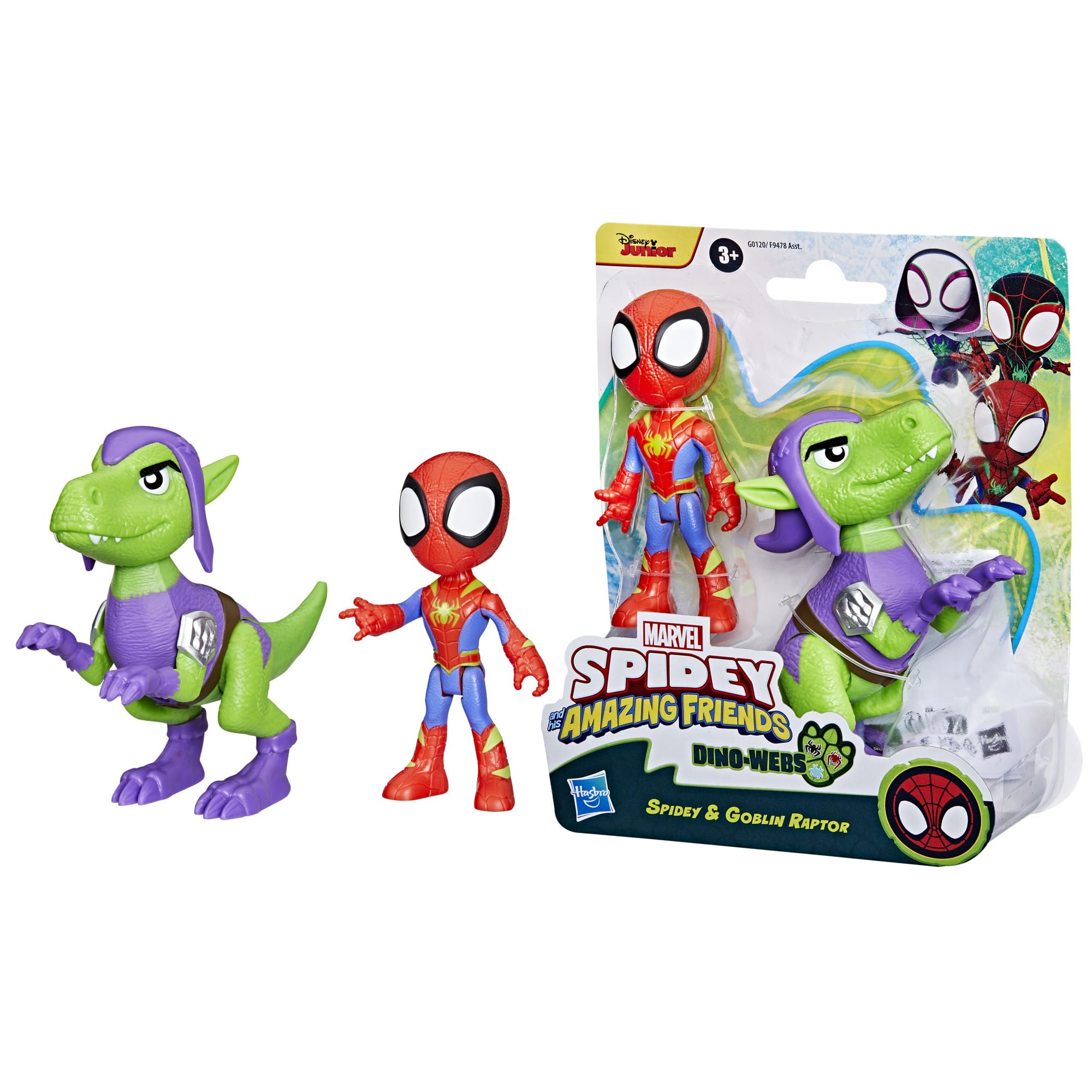 SPIDEY AND HIS AMAZING FRIENDS Dino-Webs Spidey & Goblin Raptor Dino 10 cm Action Figure Set (2 Figures) 8