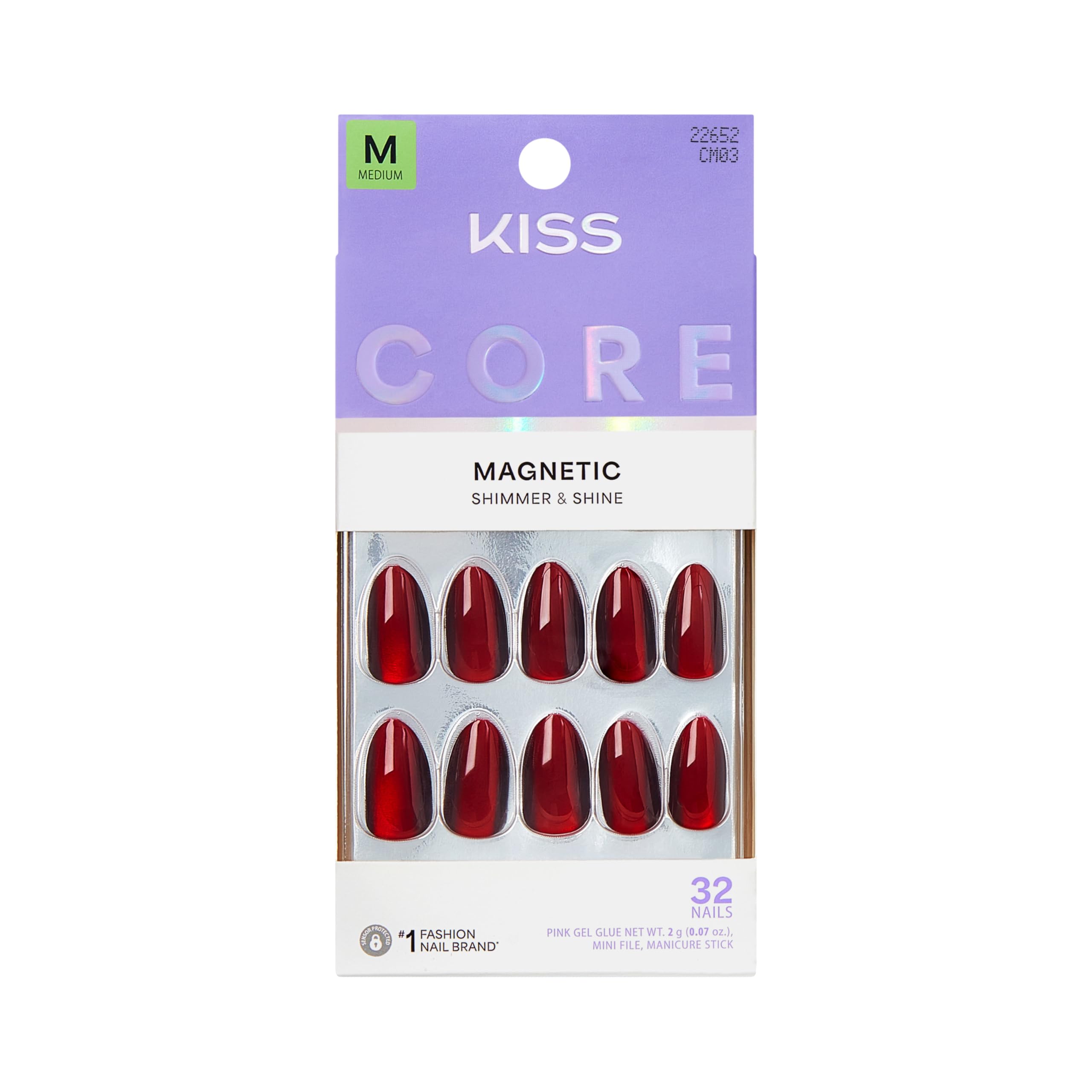 KISS CORE Press On Nails - Red Almond Medium | 32 Count | Glue Included