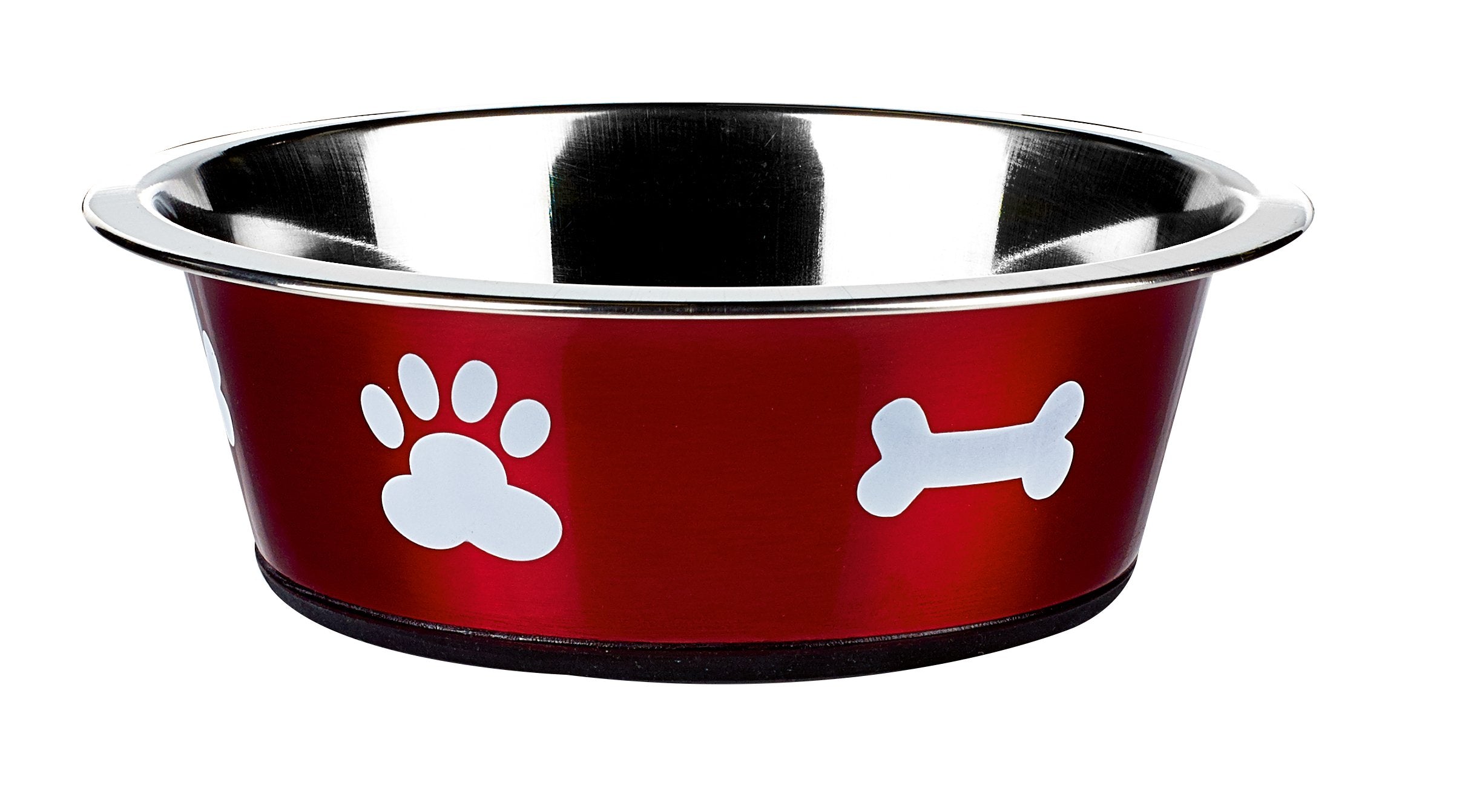 CLASSIC Posh Paws Dish - 1600 ml Stainless Steel Pet Bowl | Red Enamel Finish | Nonslip 1