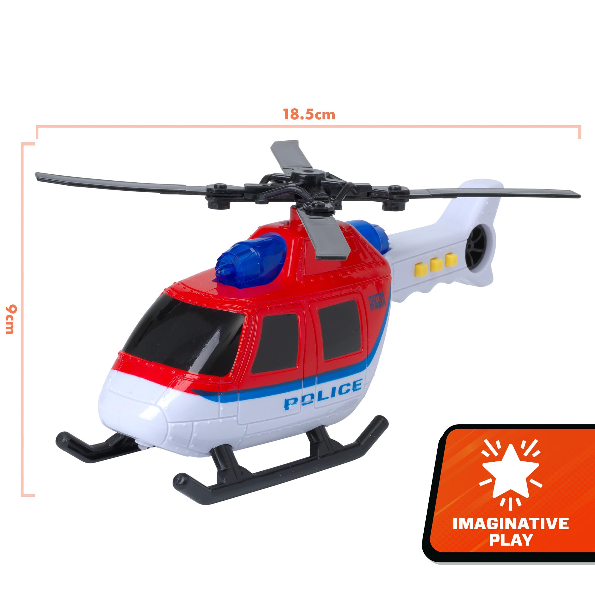 Motor Zone Police Helicopter - 18.5cm with Realistic Lights & Sound | Kid Toy