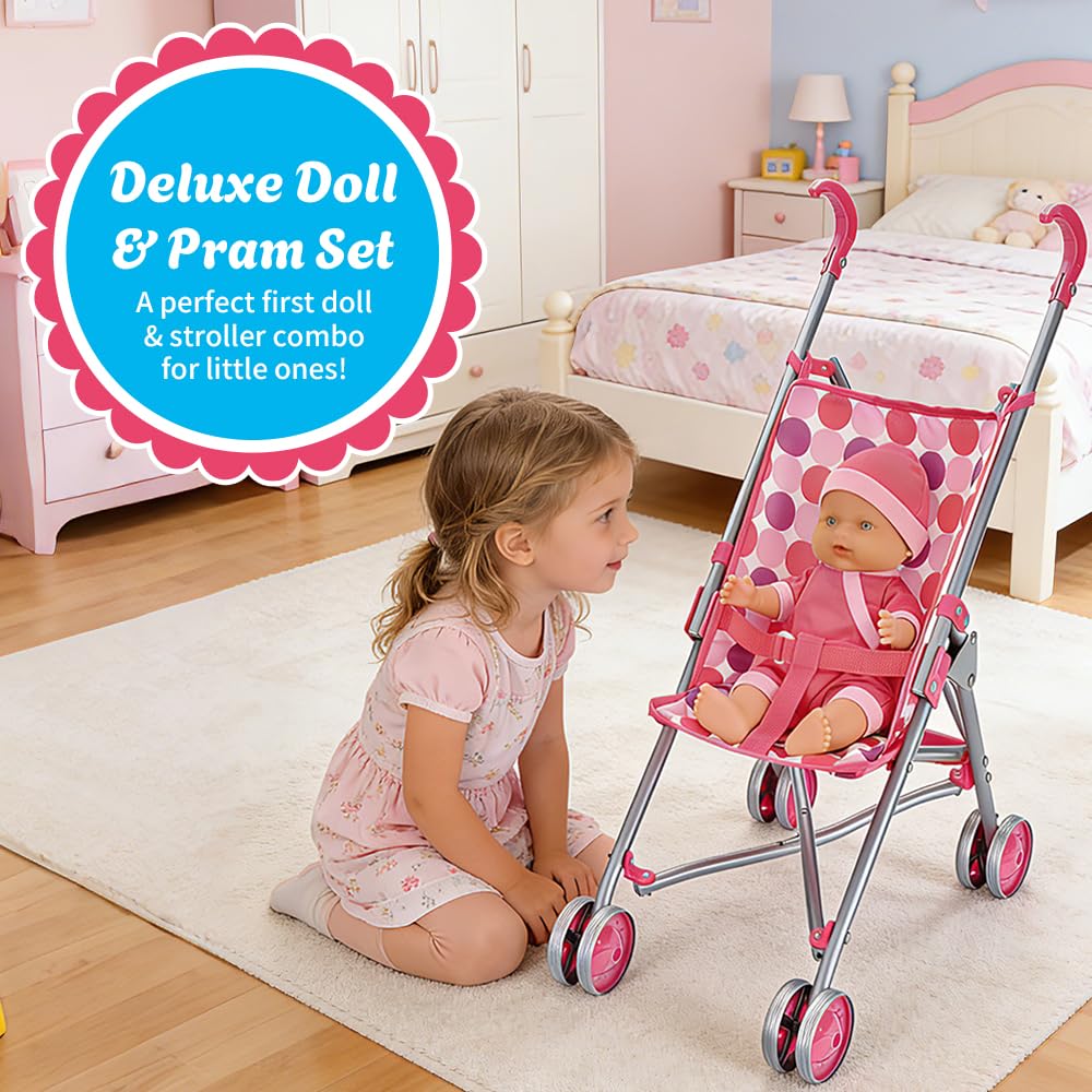 RAM ONLINE Kids Pretend Play Folding Pushchair for Dolls | Pink Plastic | Ages 3+ 3