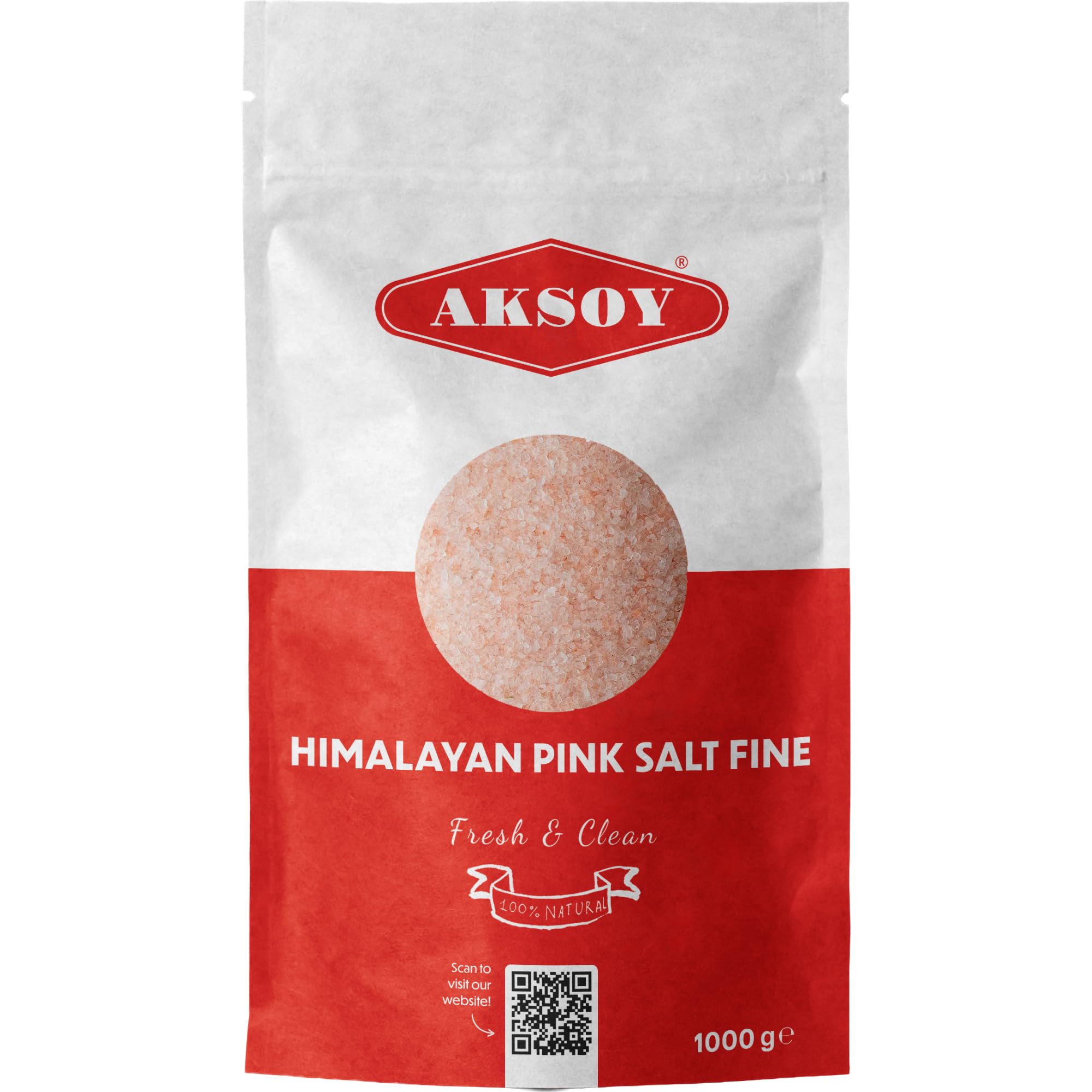 AKSOY Pink Himalayan Salt Fine Grain - 1KG Premium Quality, GMO Free