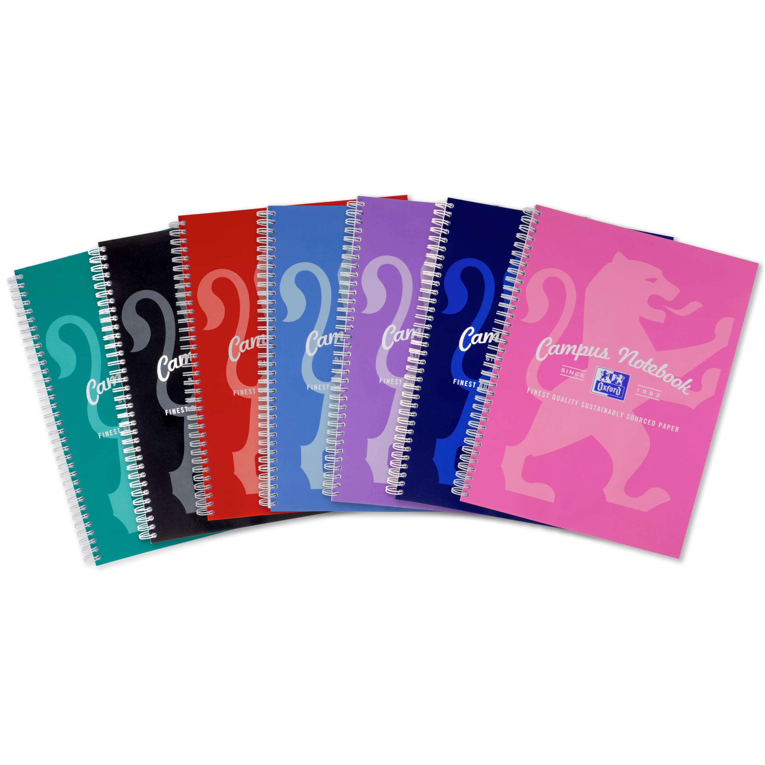 Oxford Campus A4+ Wirebound Notebook - 140 Pages, 8mm Lined with Margin, Perforated, Assorted Pack of 3 7