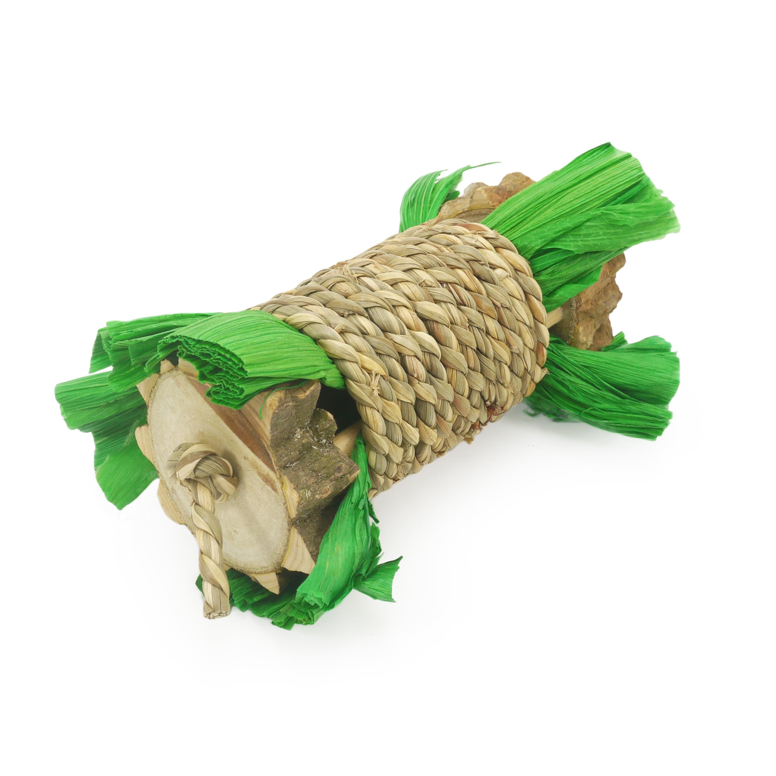 Rosewood Rustling Roller Small Animal Toy - Natural Seagrass, Cornleaf & Wood | 14cm Length
