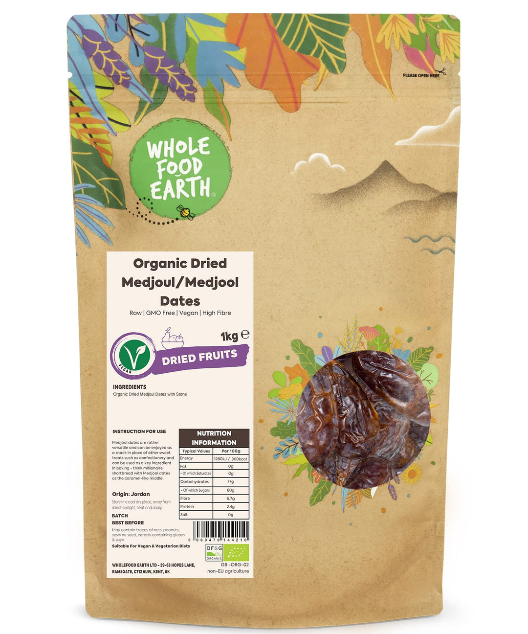 Organic Dried Medjoul Dates – 1 kg | Raw | GMO Free | Wholefood Earth