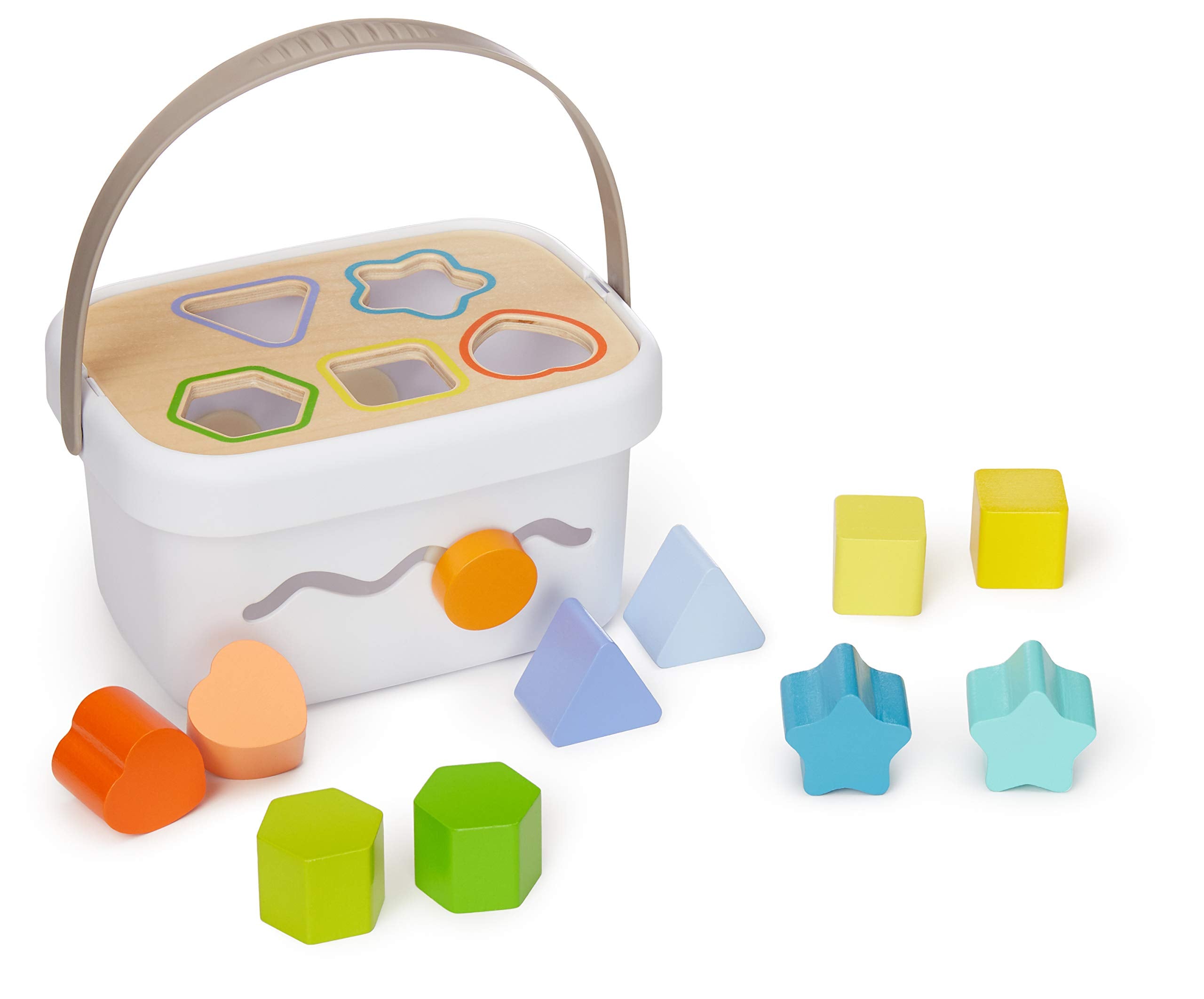 Amazon Basics Shape Sorter and Rainbow Stacker Classic Baby Toy Set | Wood and Plastic Construction | Multicolor